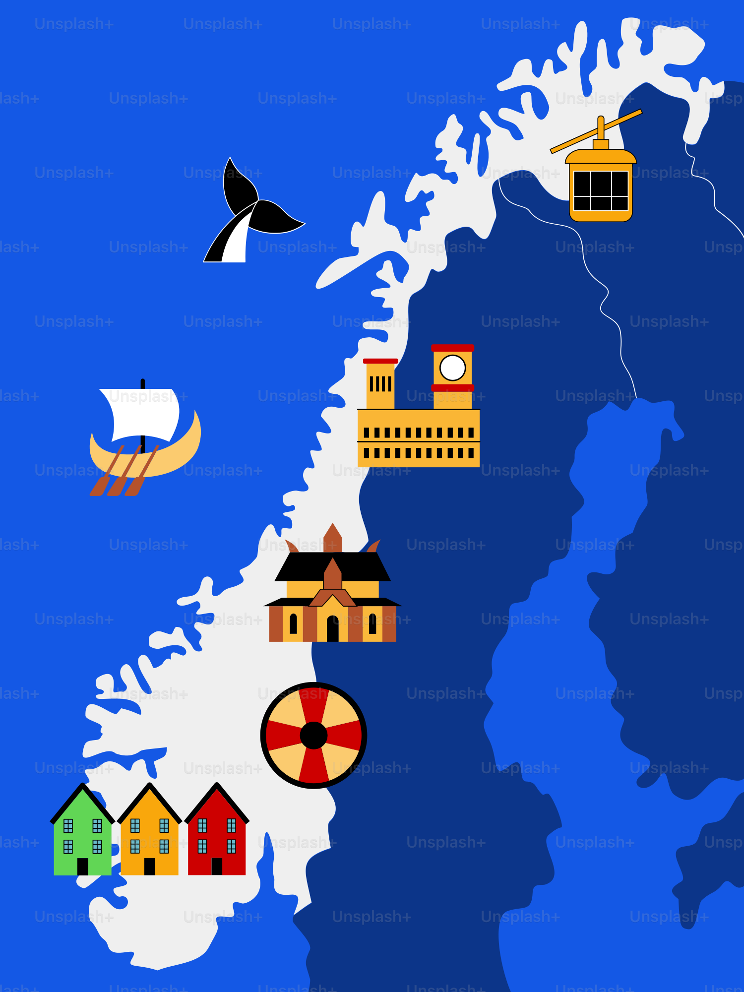A map of the united states with a lot of buildings