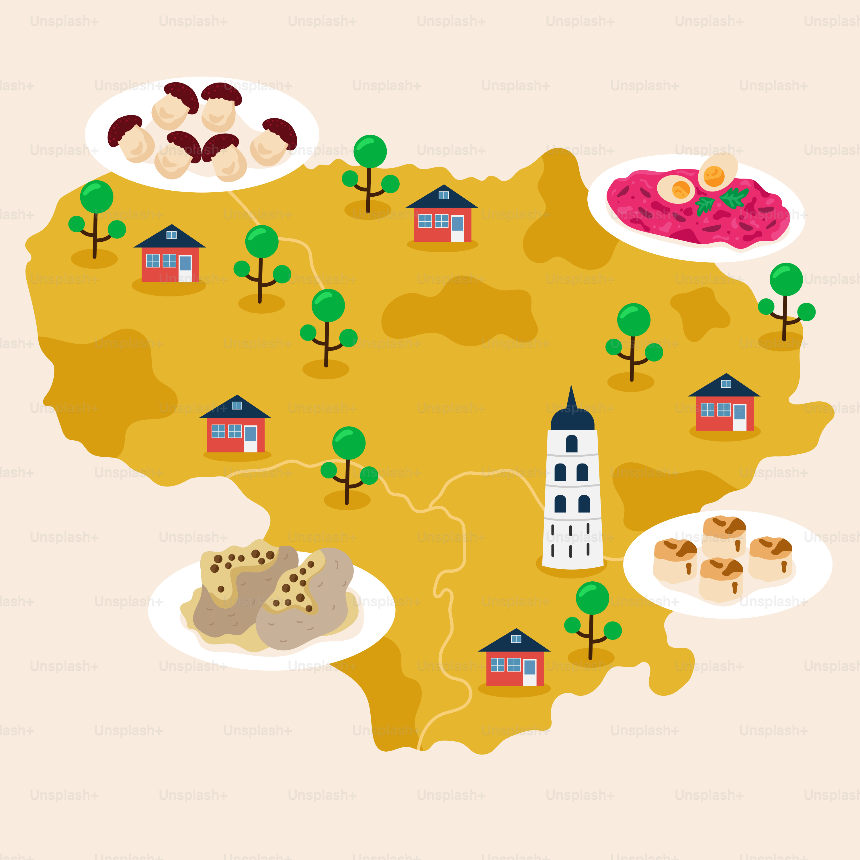 Um mapa da França com muita comida