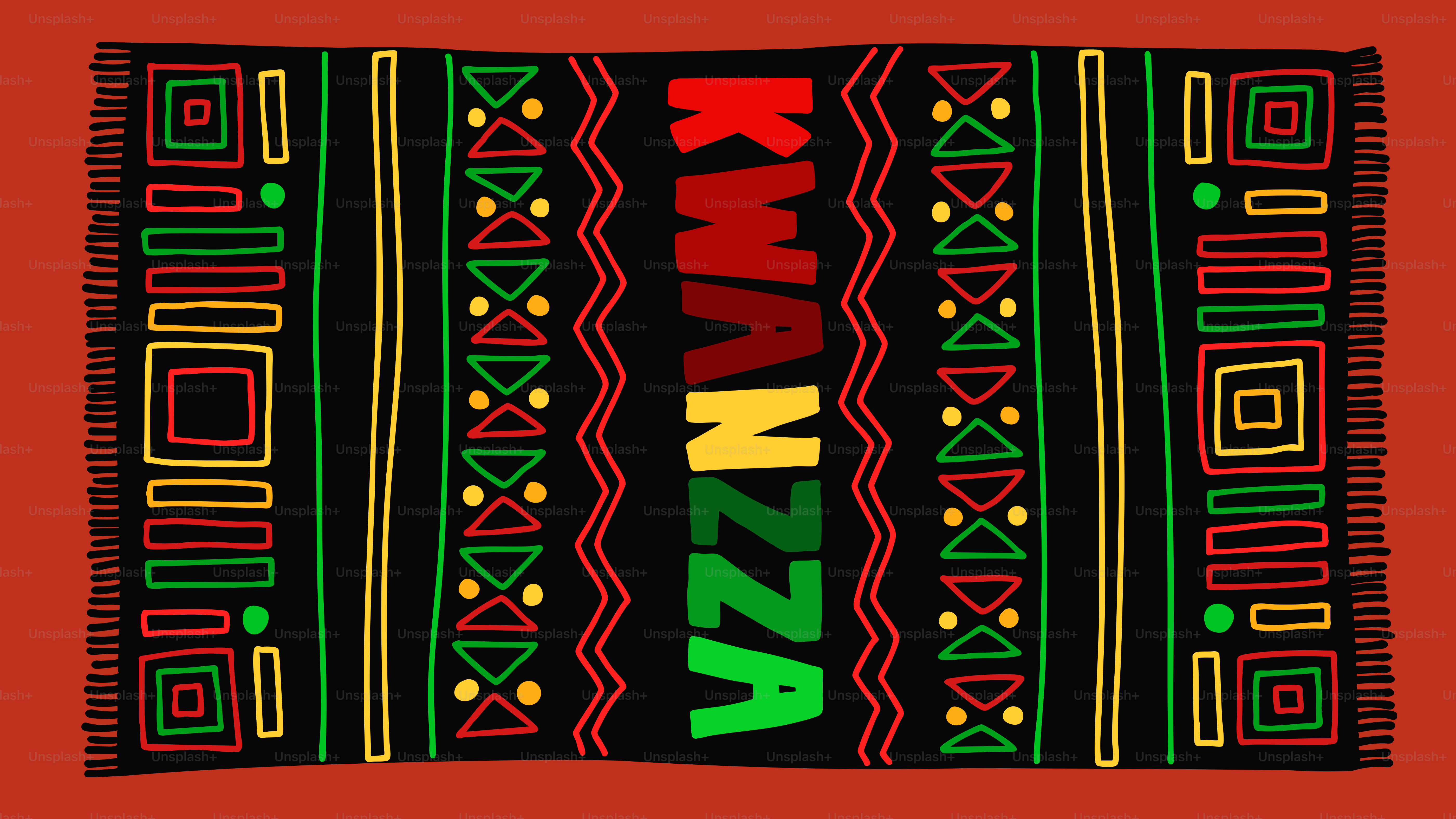 A red background with a pattern of different colors