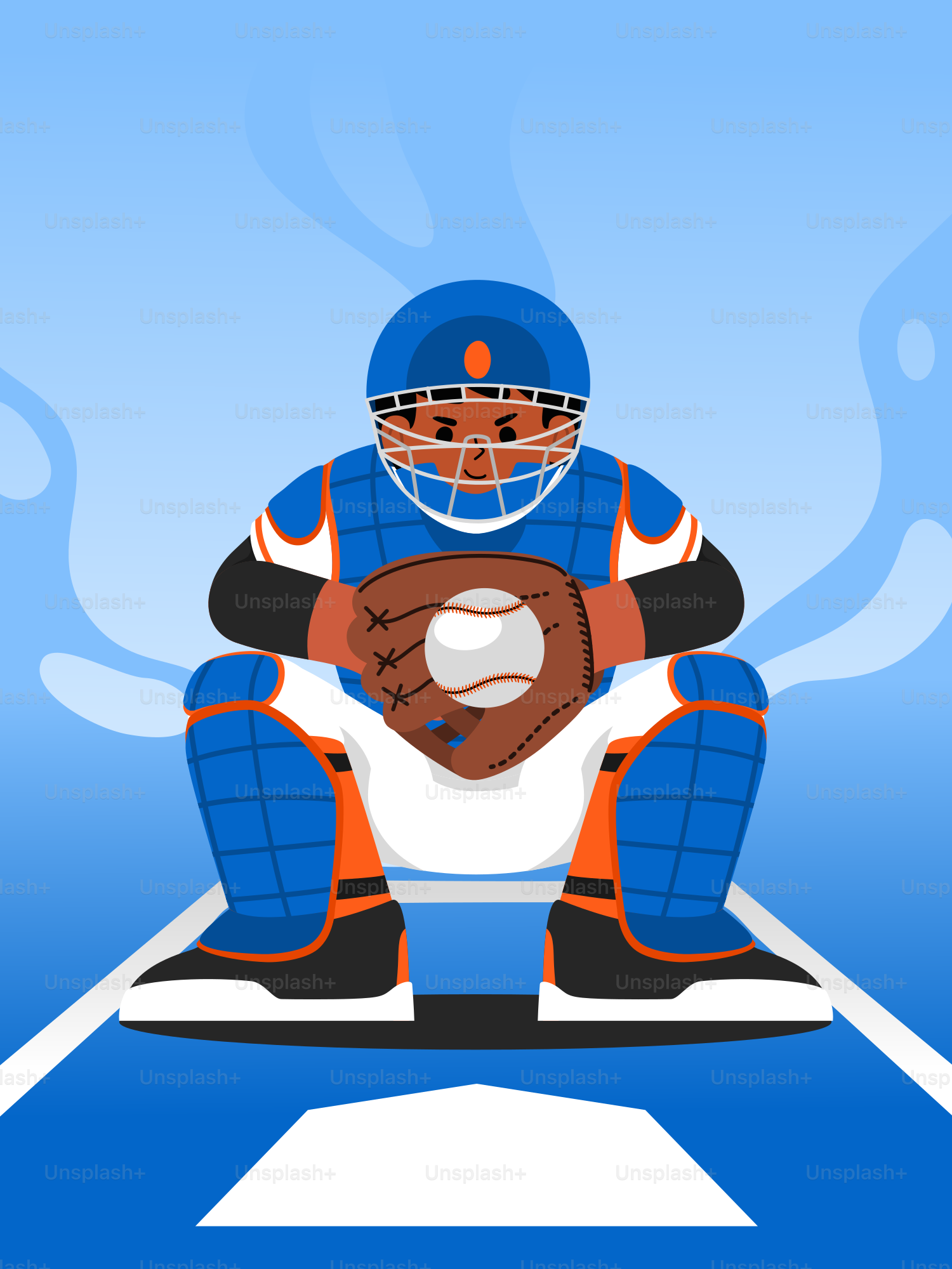 Ein Baseballspieler, der in der Mitte eines Baseballfeldes sitzt