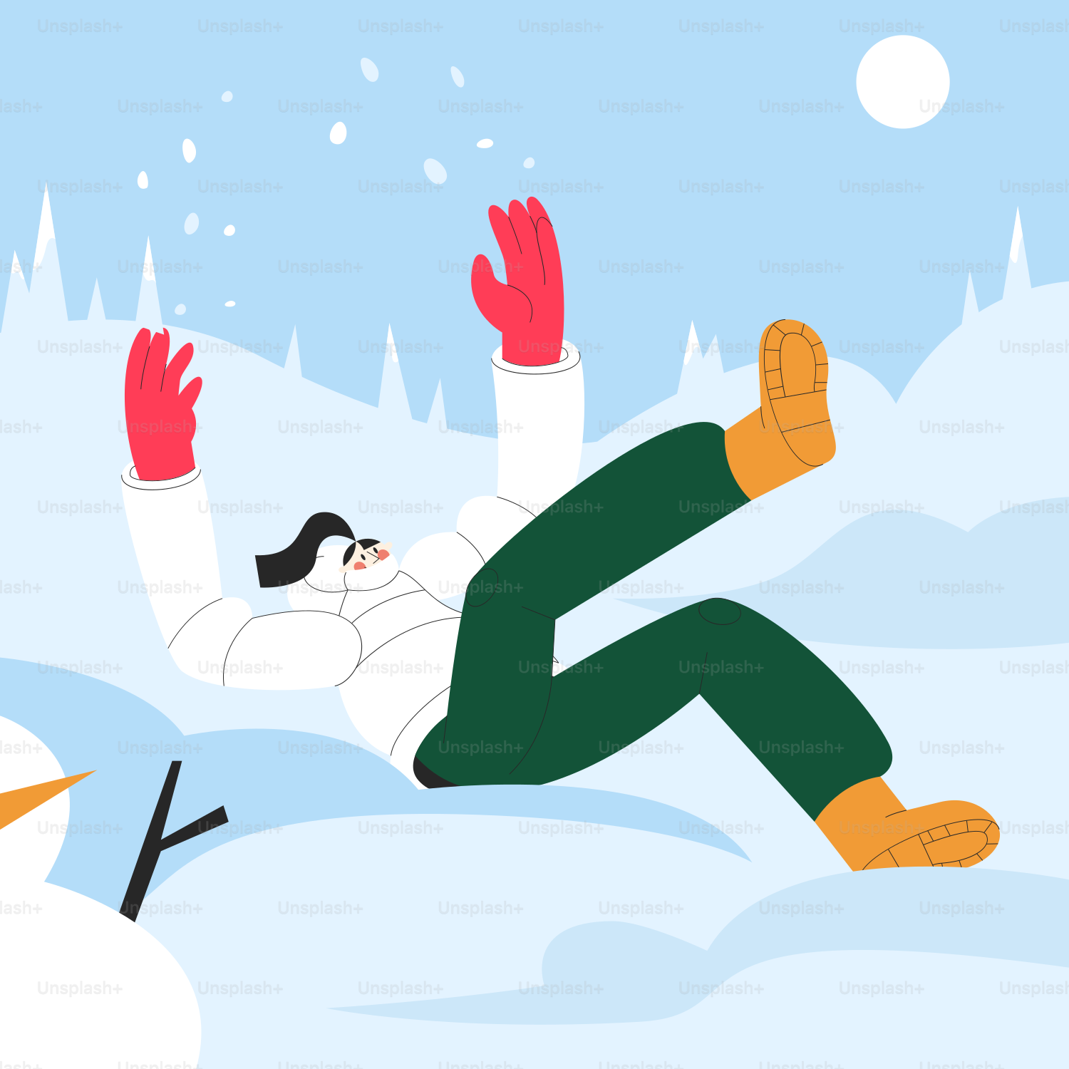 A snowman and a snow man are in the snow