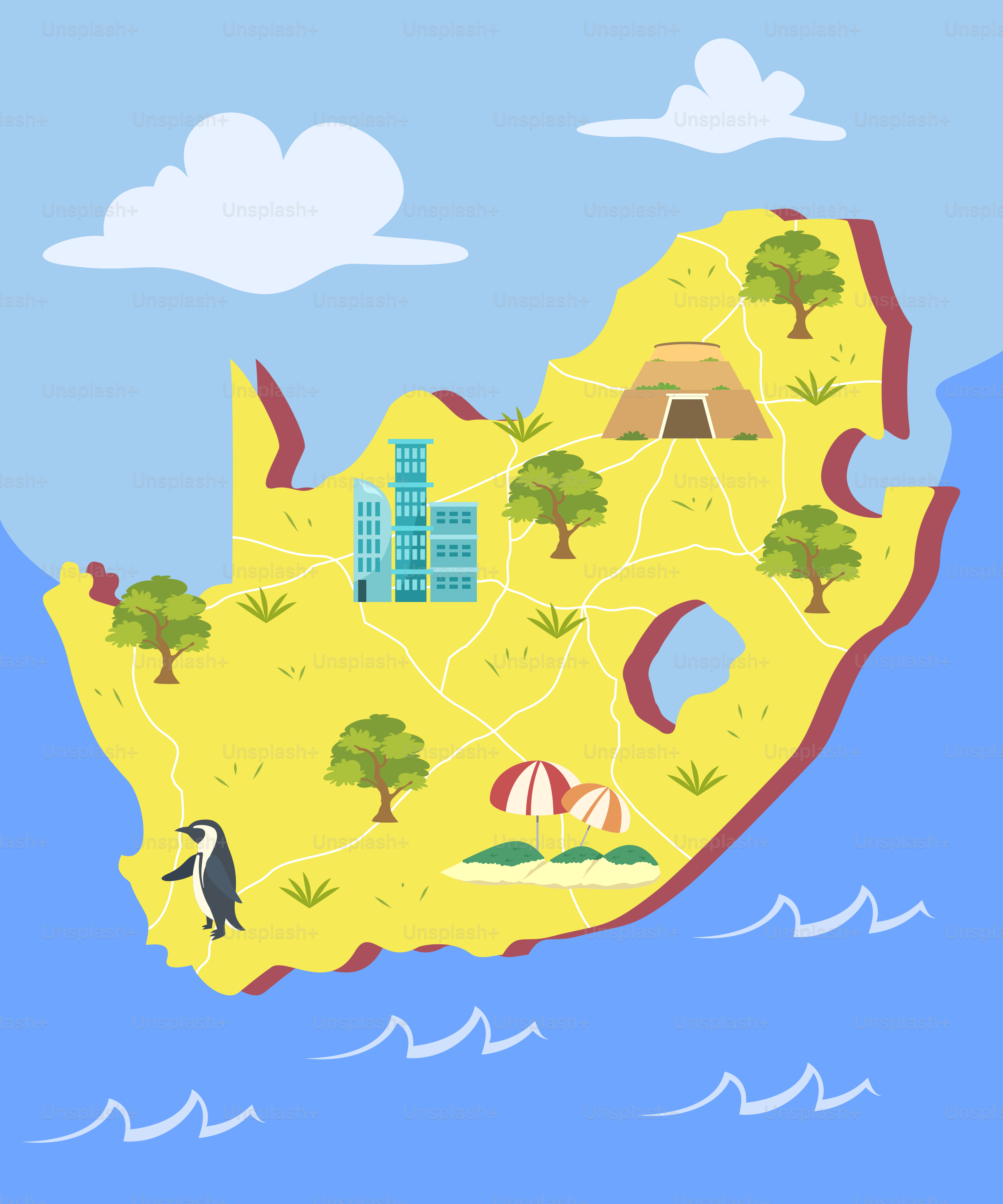 A map of australia with a penguin on it