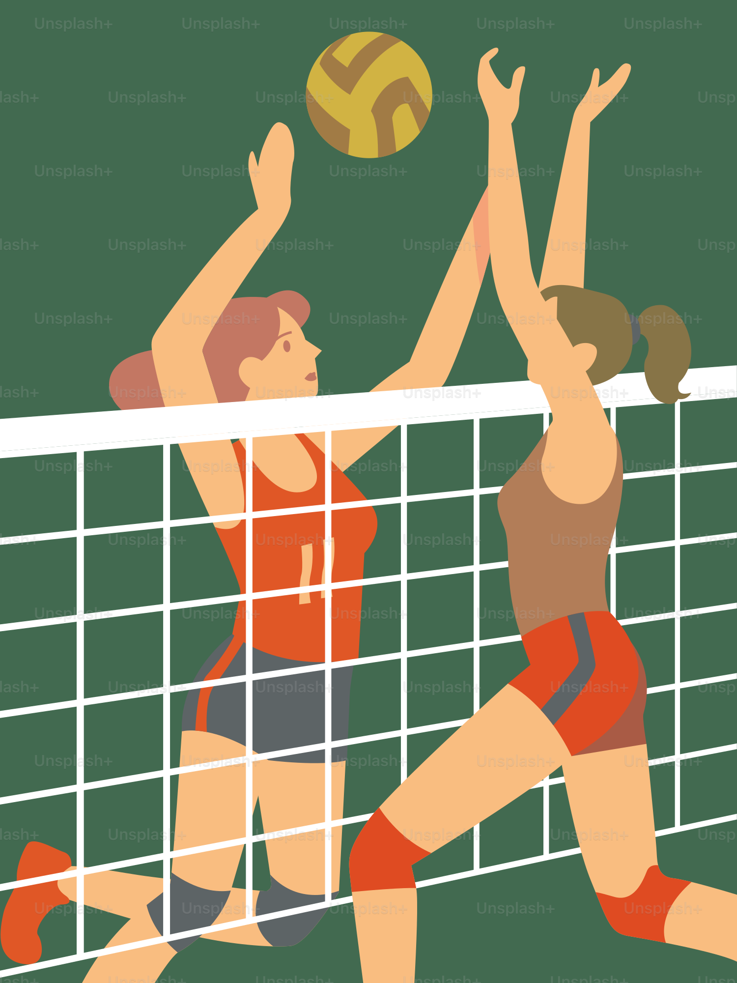 Un par de mujeres jugando a un partido de voleibol