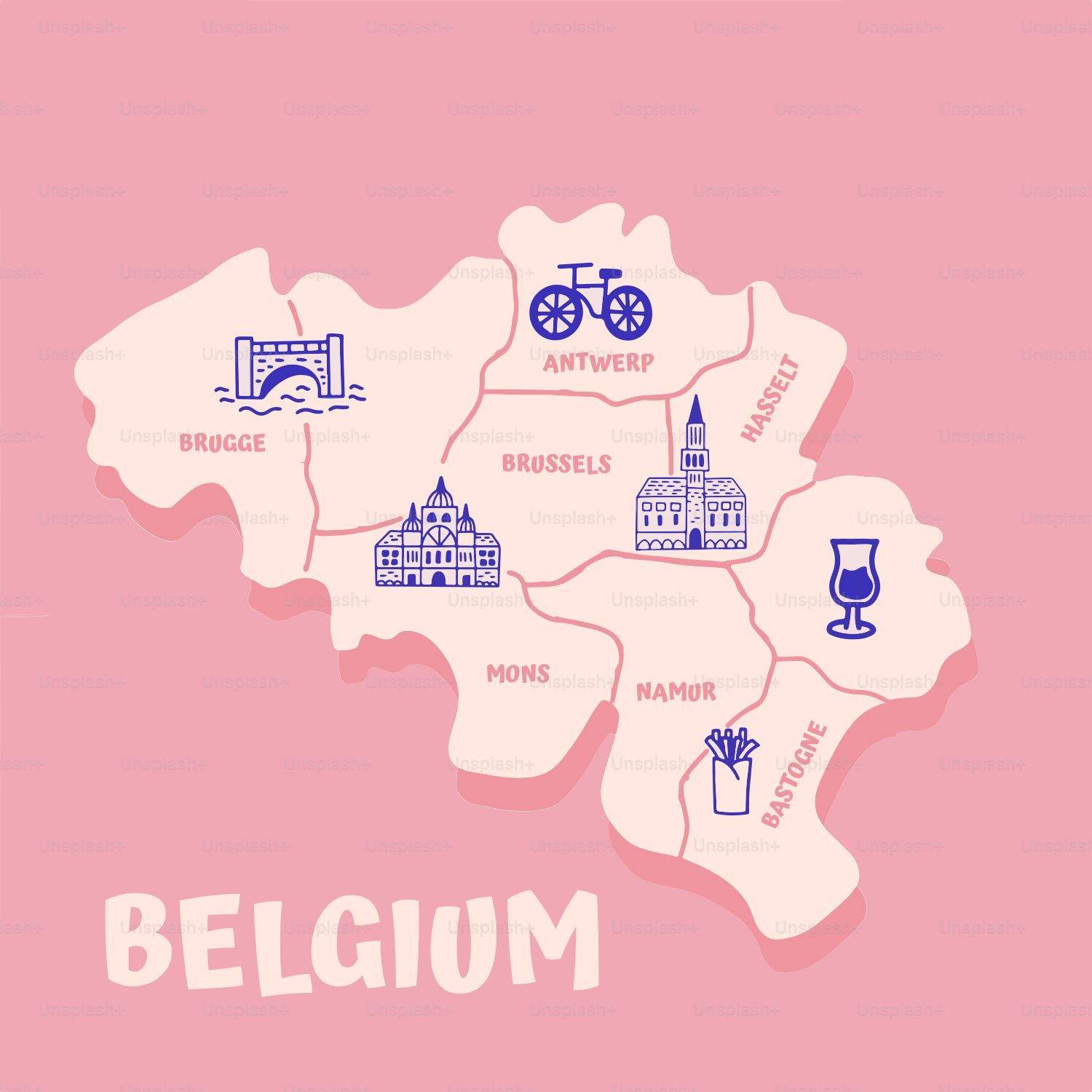 A map of belgium with all the towns