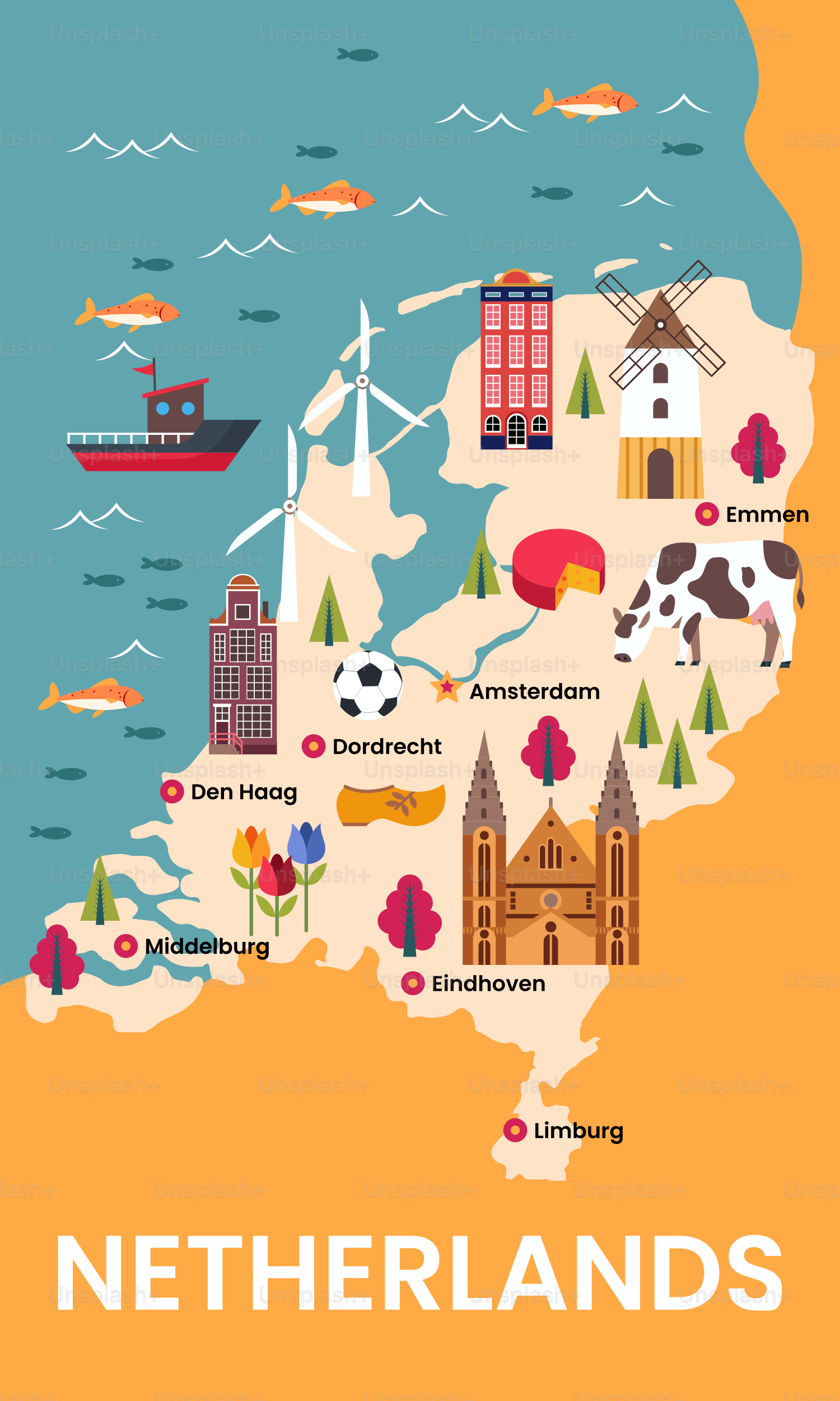 Un mapa del país de los Países Bajos