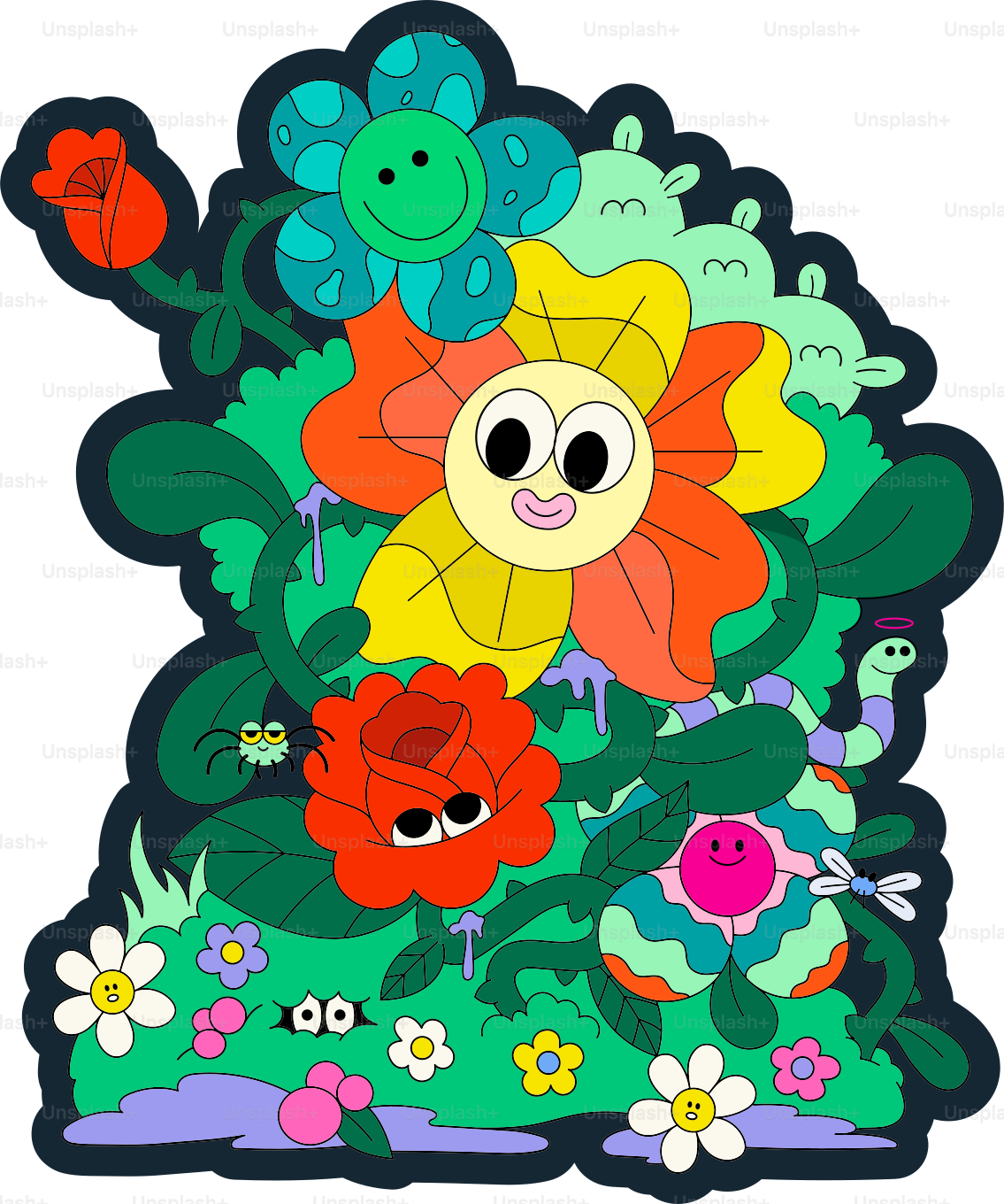 A picture of a bunch of flowers on a white background