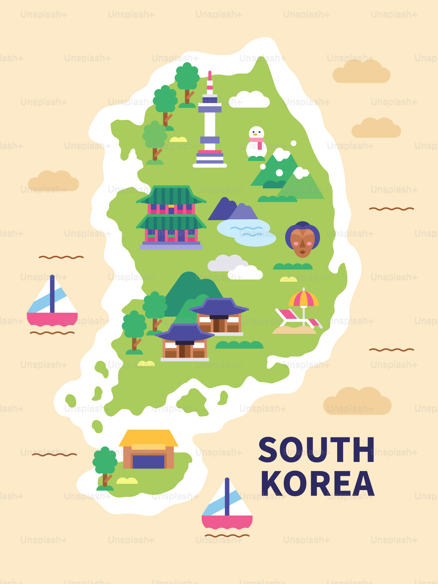 A map of south korea with a lot of different things on it