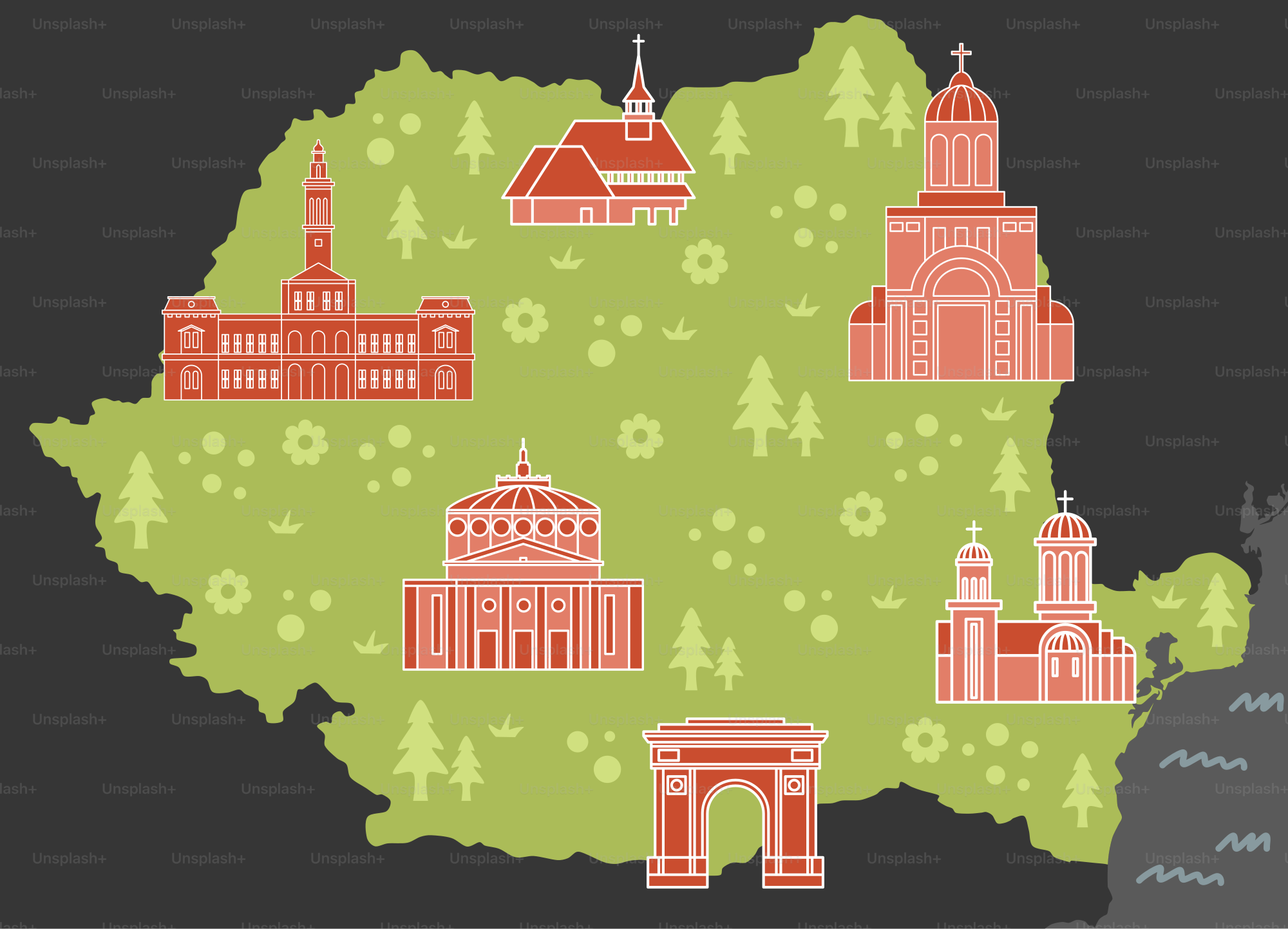 A map of germany with a lot of buildings