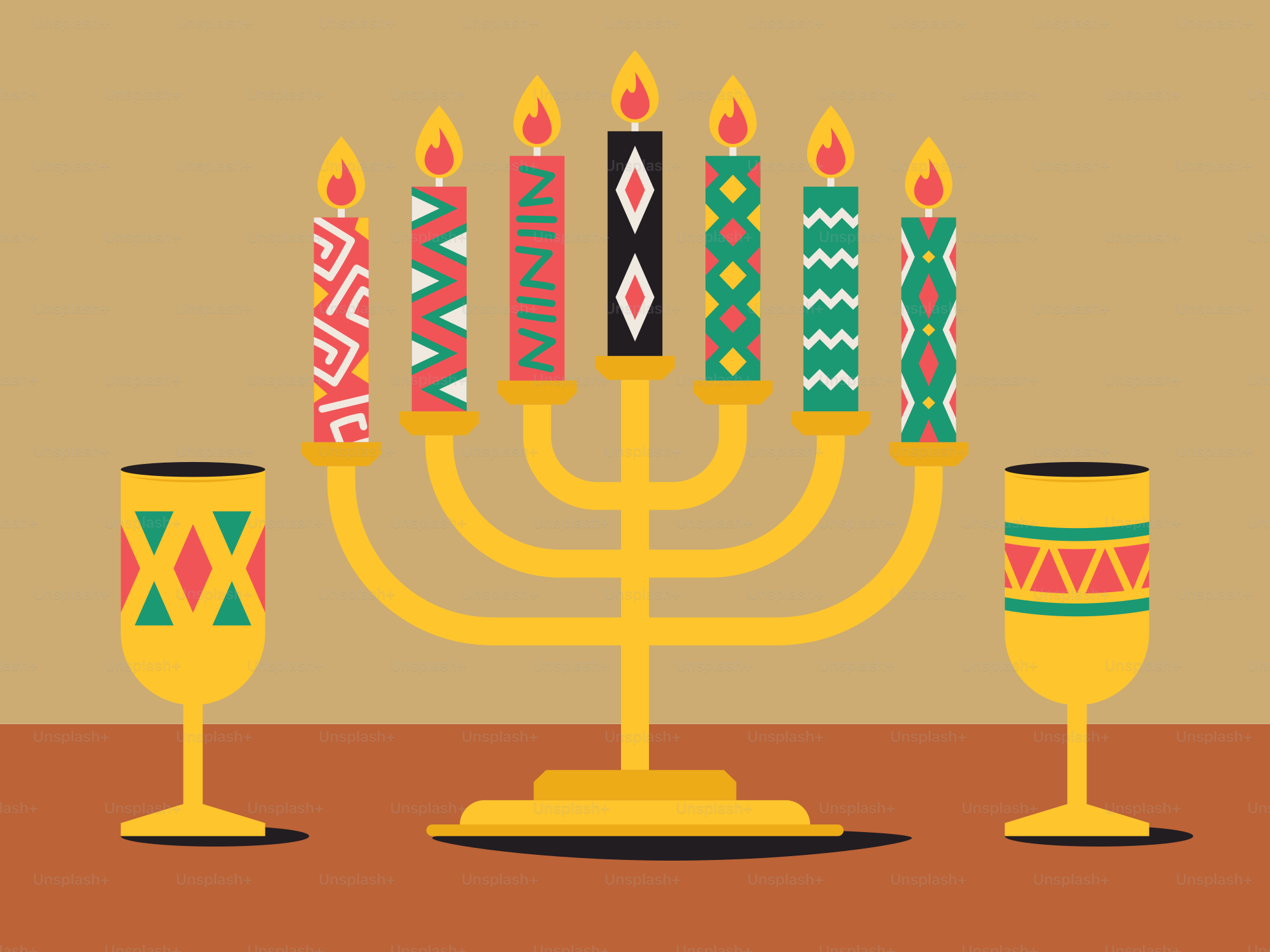 Menorah dengan lilin di atas meja