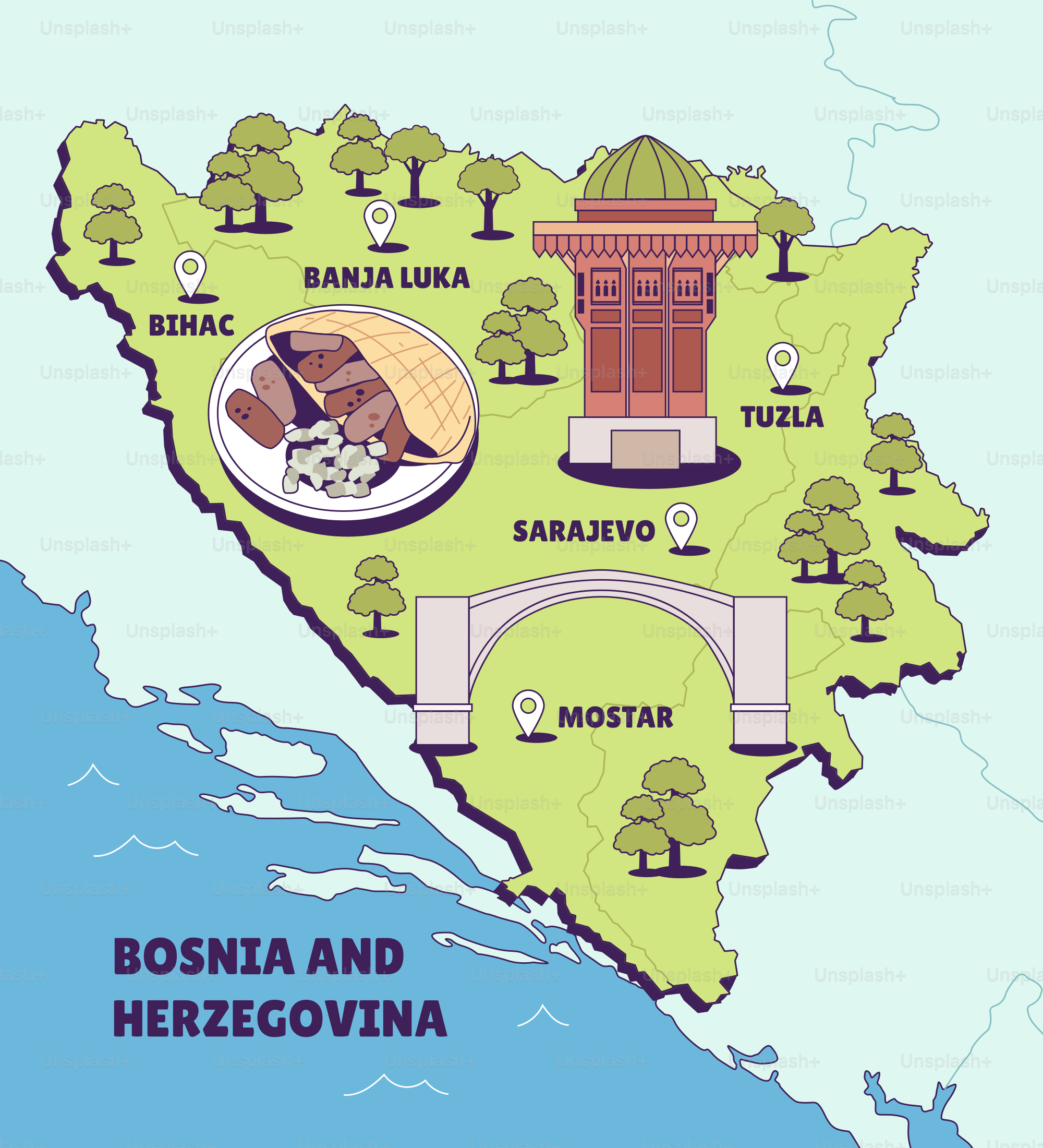 A map of the country of bosona and herzegovinia