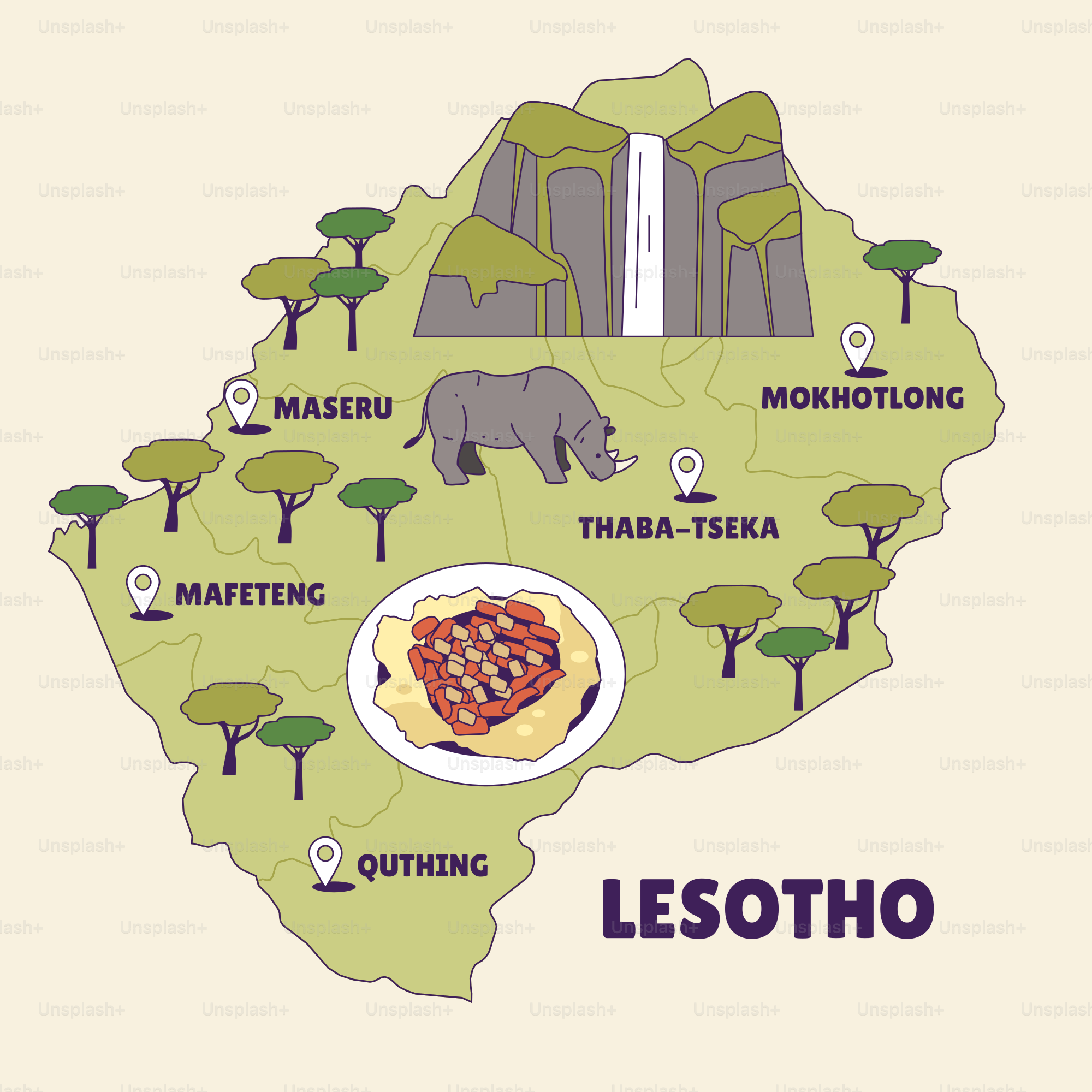 Um mapa do país do Lesoto