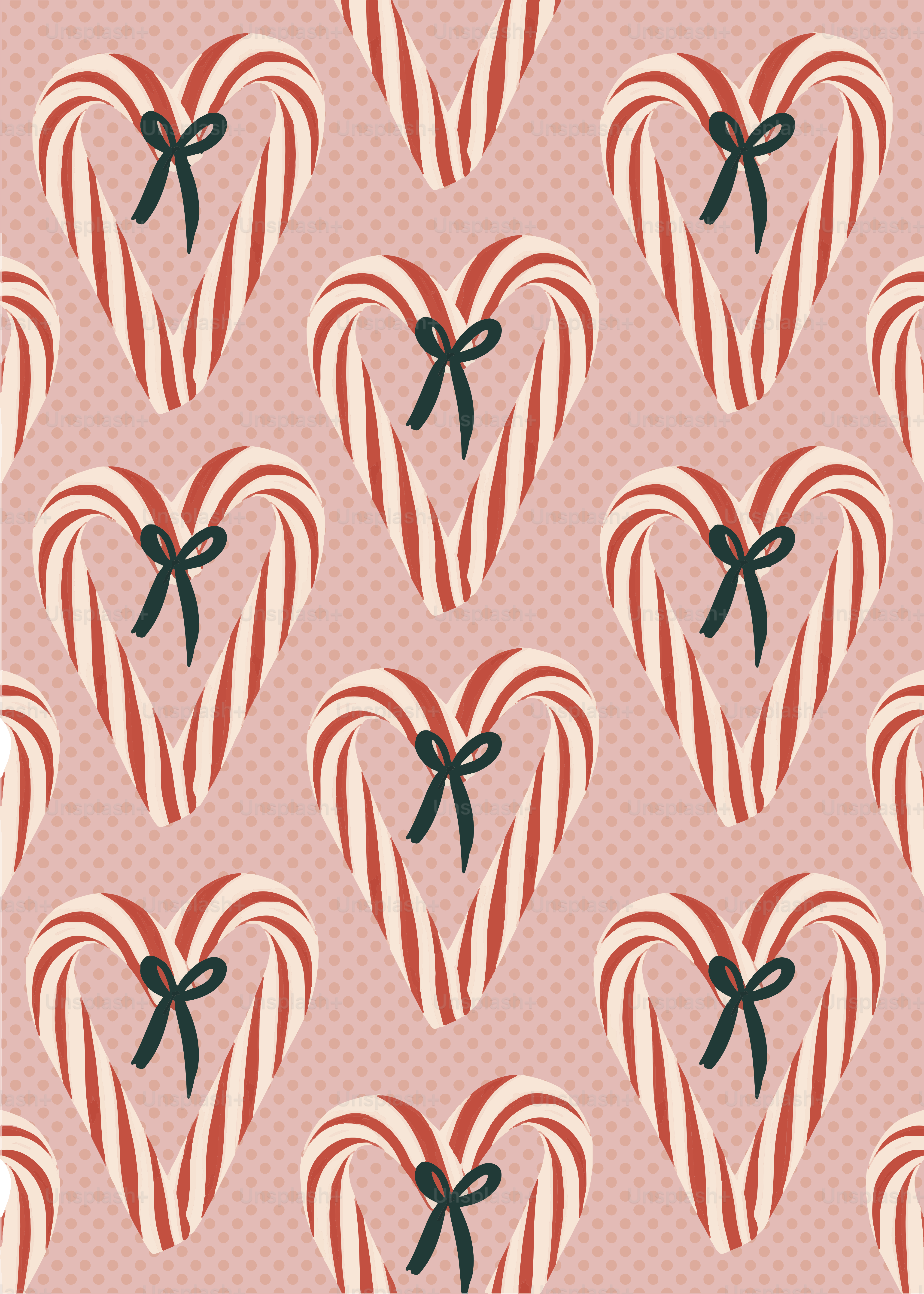 A pattern with hearts and bows on a pink background