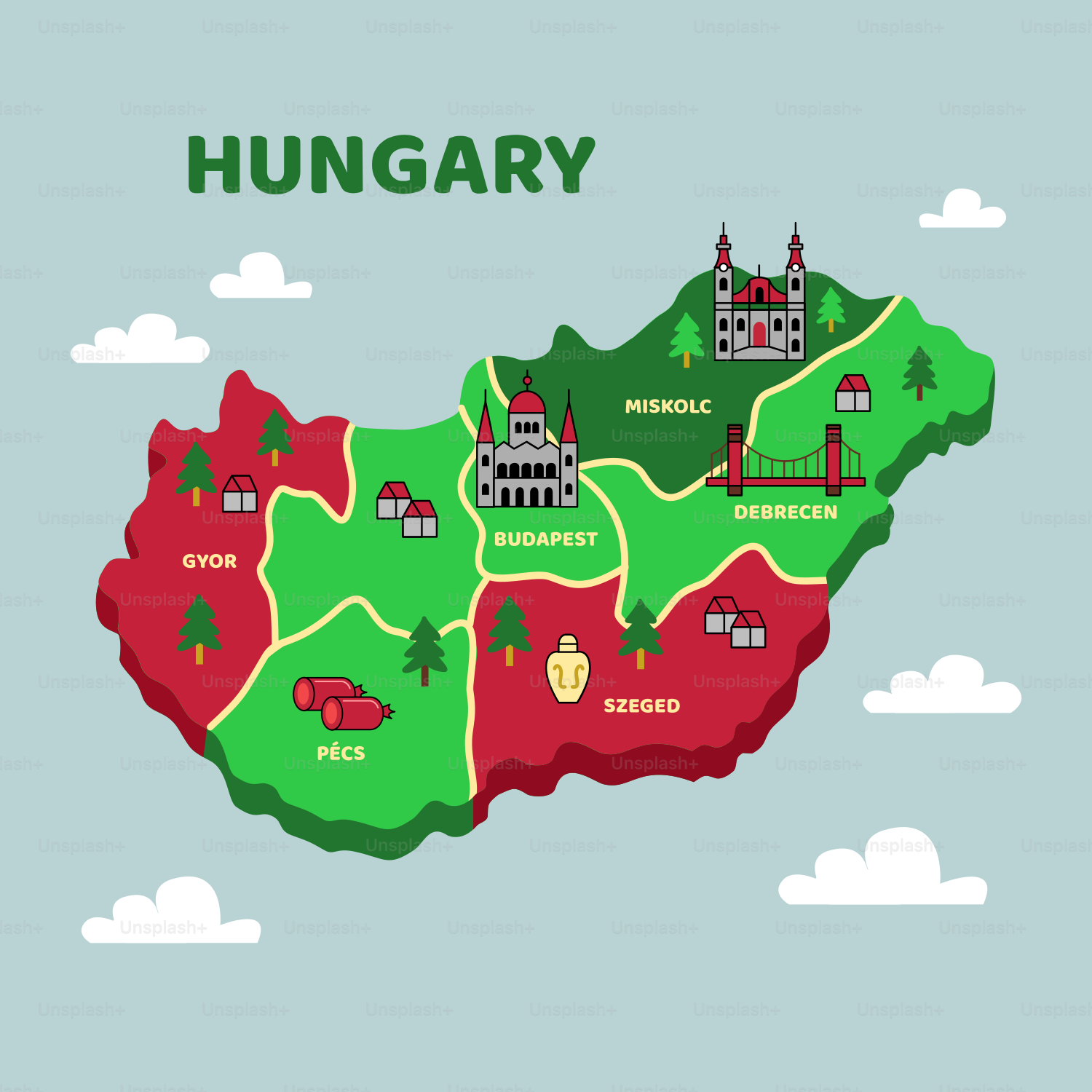 A map of the country of hungary