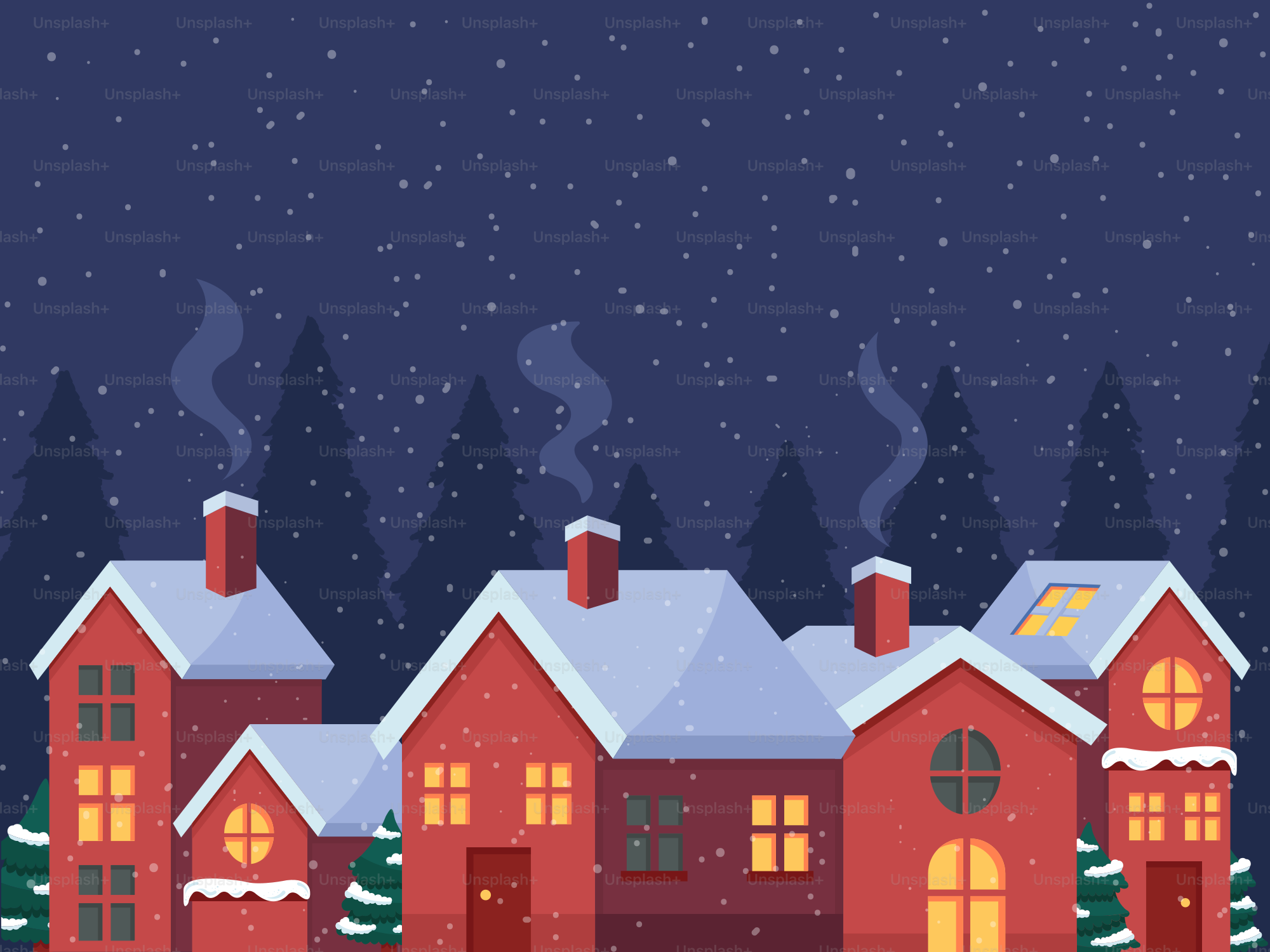 Una casa rossa nella neve di notte