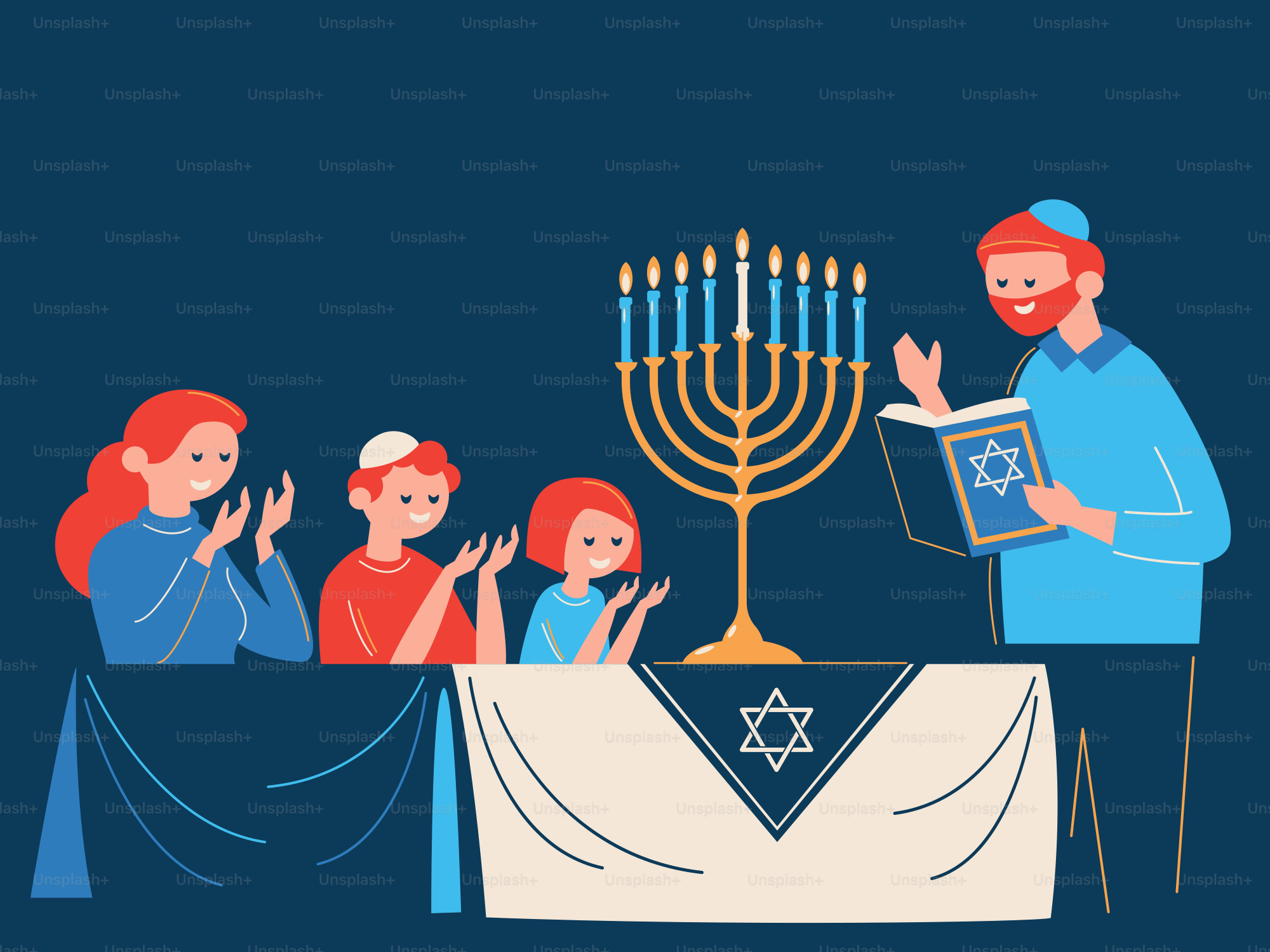 Une famille juive célébrant Hanoukka avec une menorah