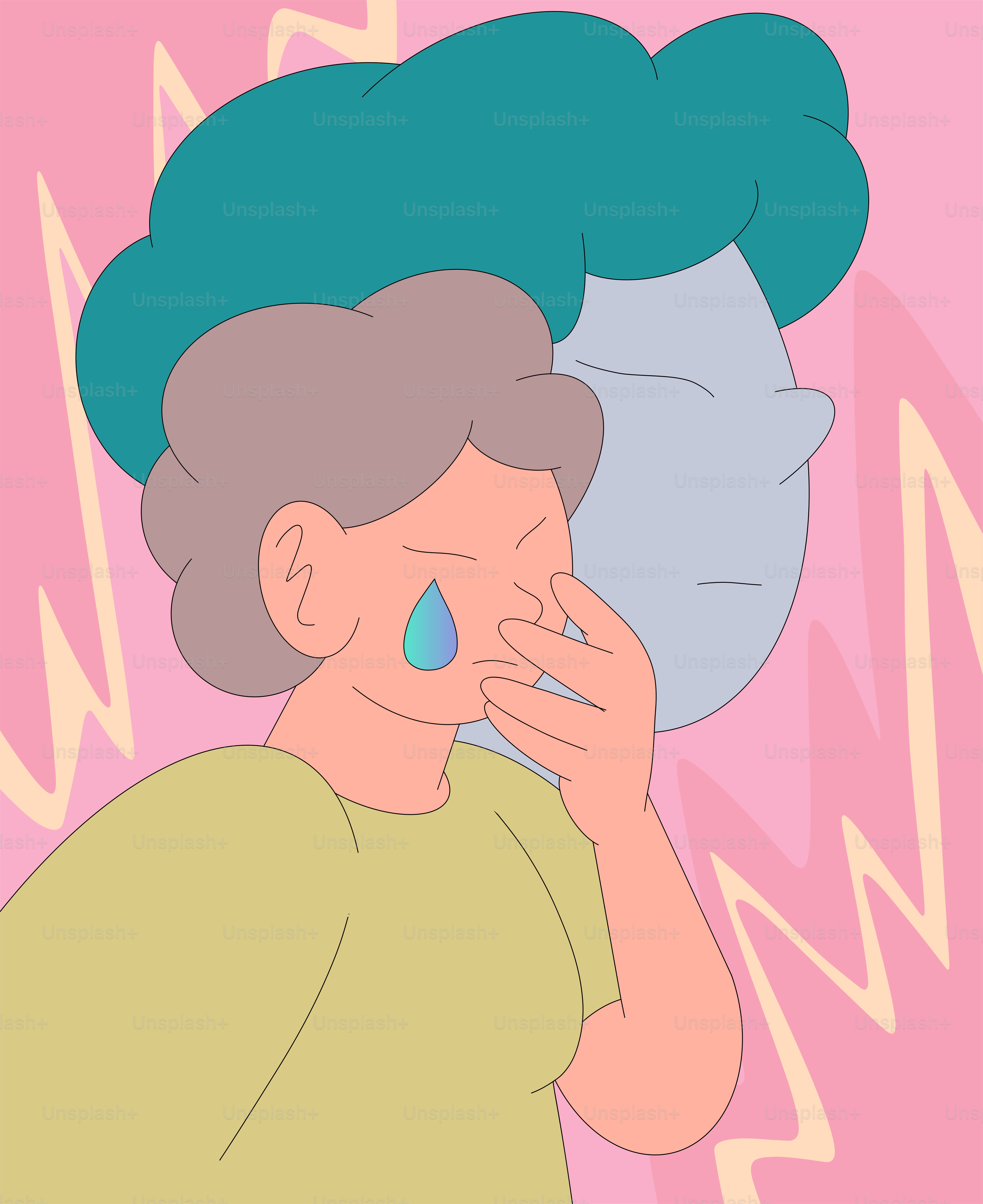 Una mujer con una lágrima azul en la nariz