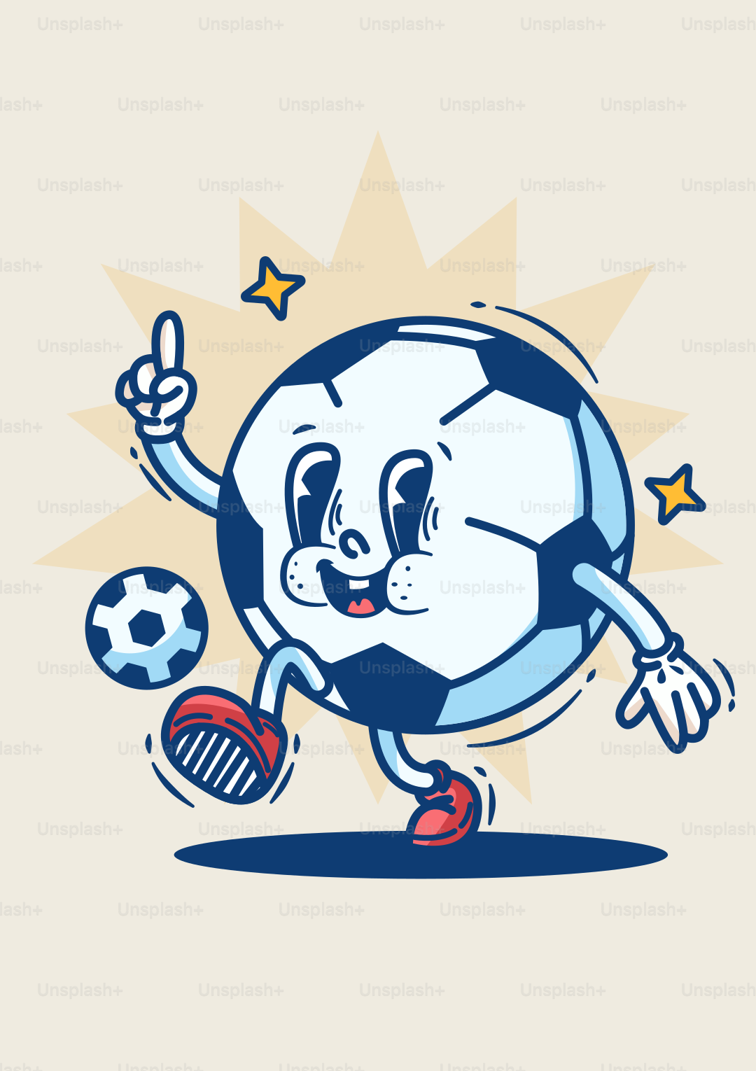 Un personaje de dibujos animados pateando una pelota de fútbol