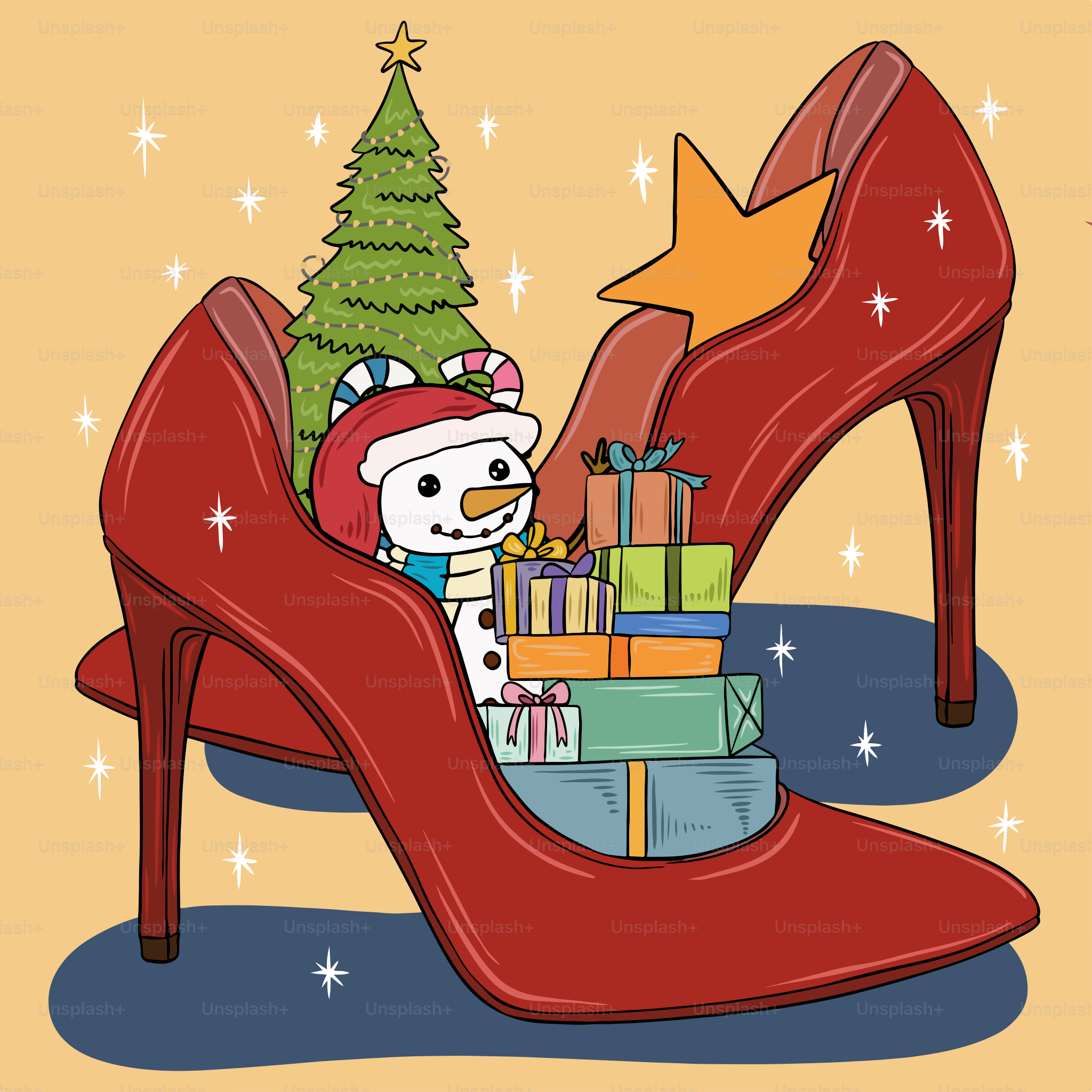 A christmas card with a snowman inside of a shoe