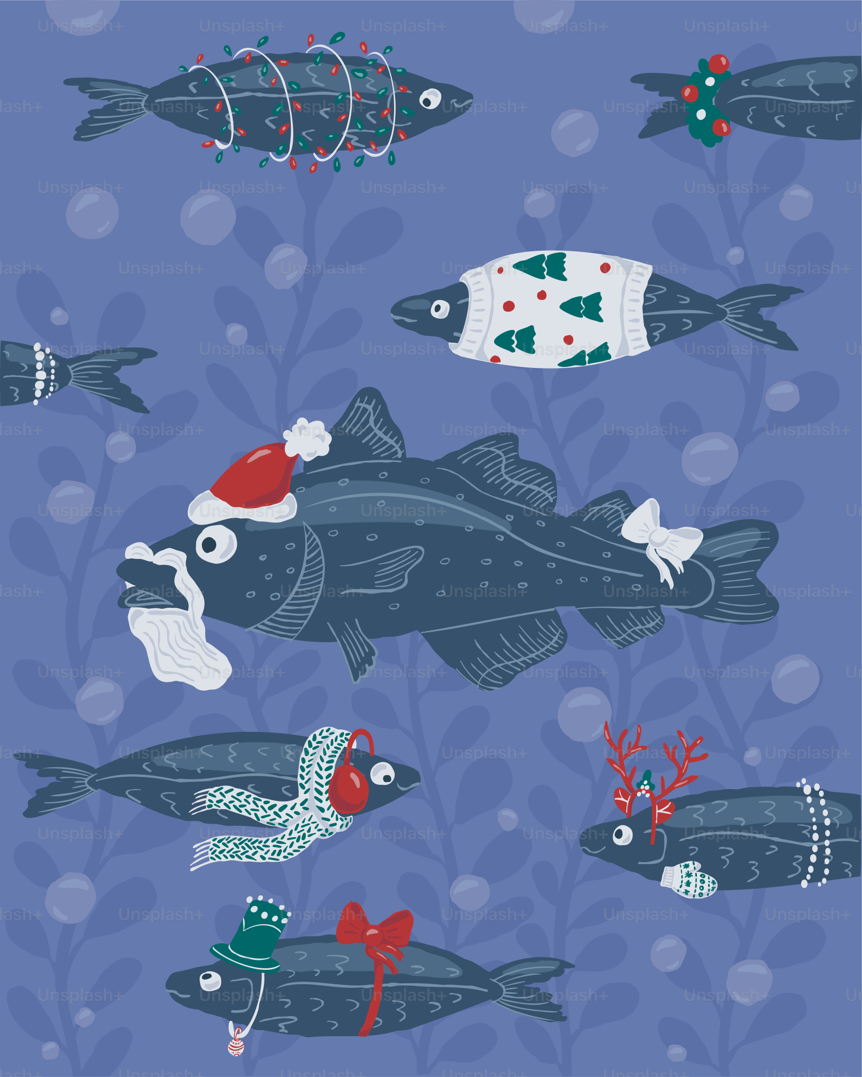 Uno sfondo blu con un sacco di pesci sopra