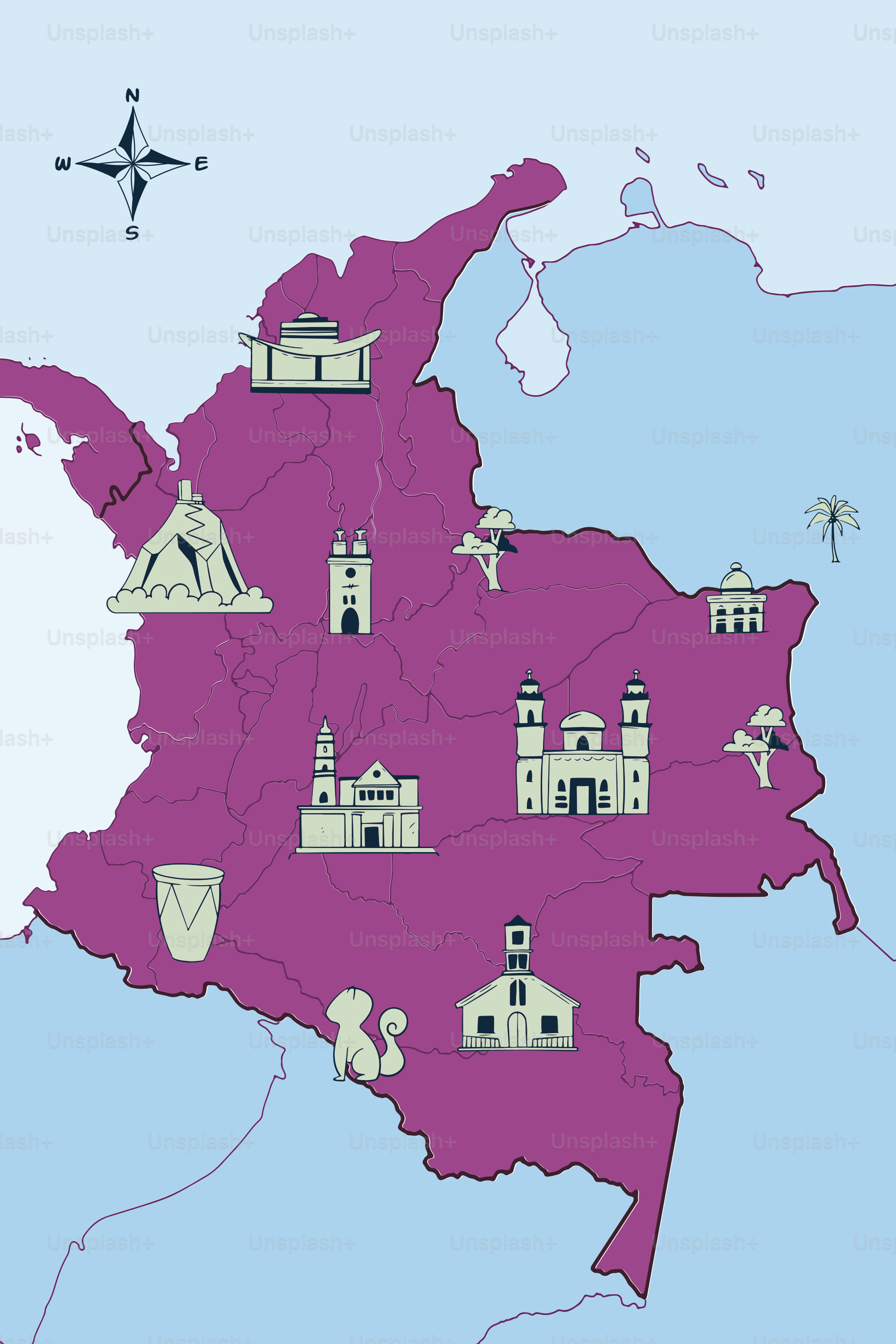 A map of the united states with buildings