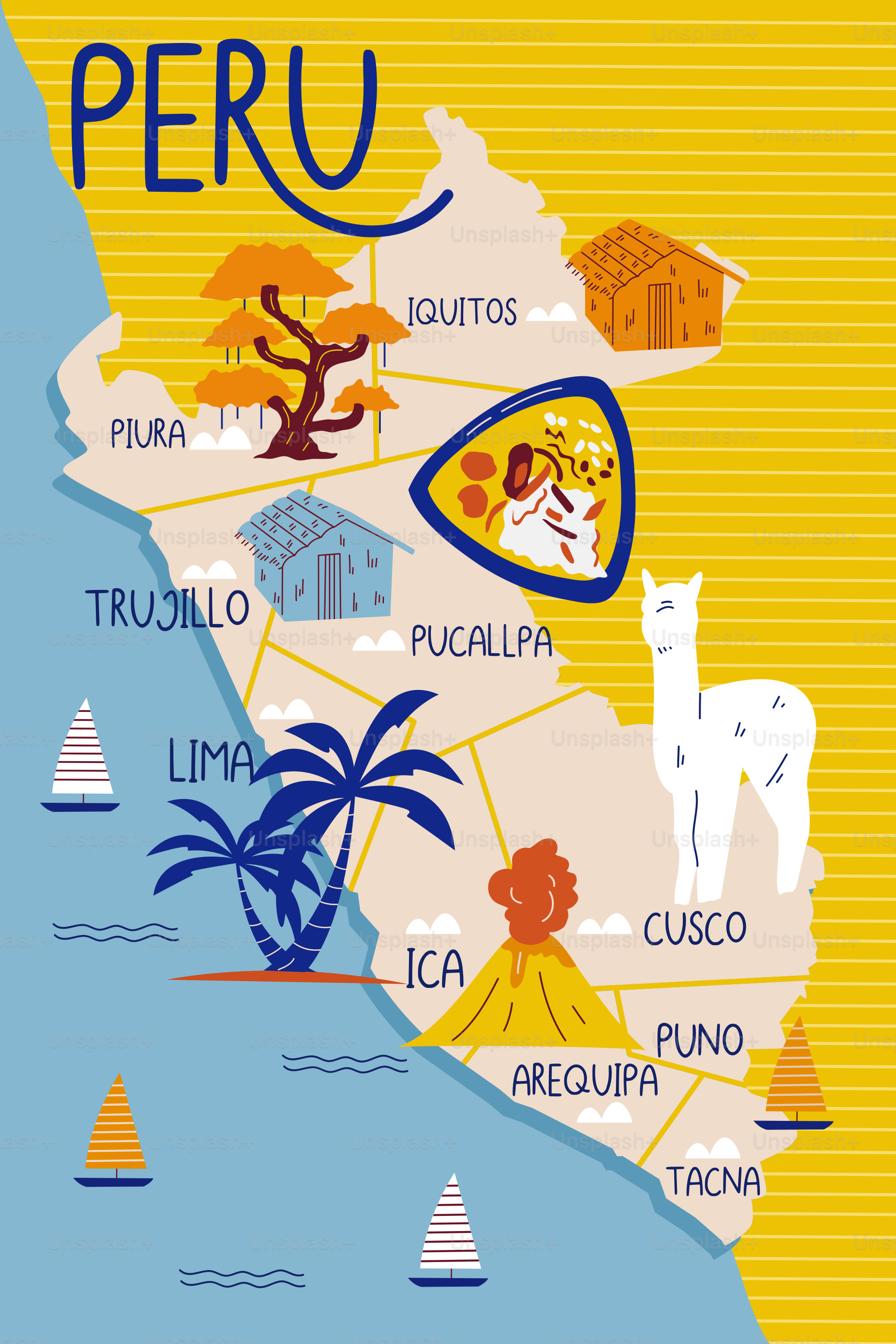 Eine Karte von Peru mit vielen verschiedenen Dingen darauf
