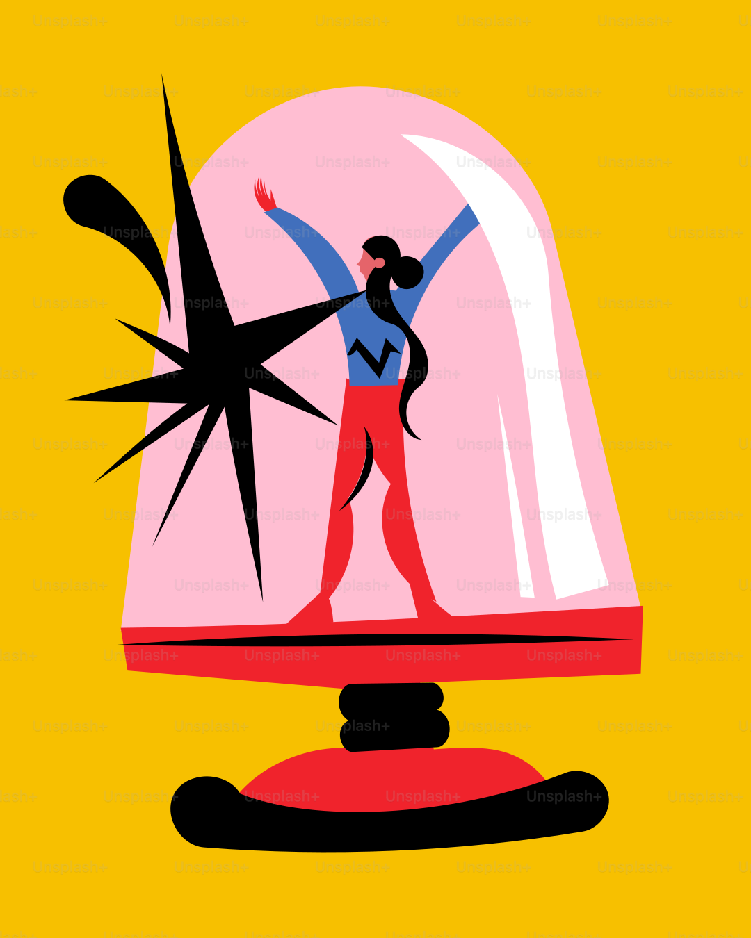 A person standing on top of a bell