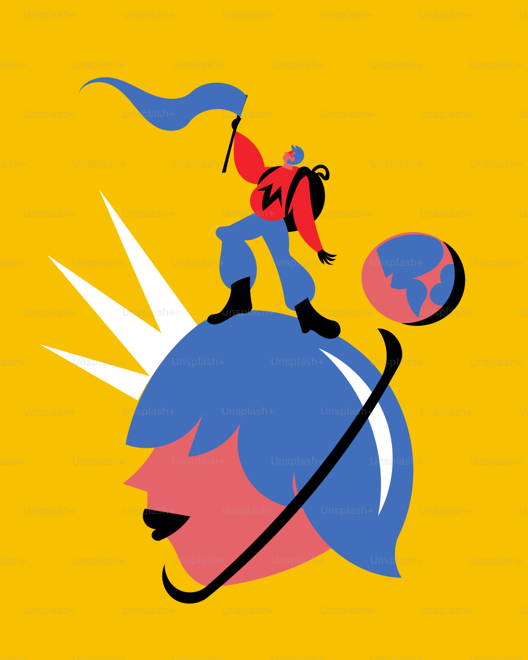 Una persona con una mochila encima de un globo terráqueo
