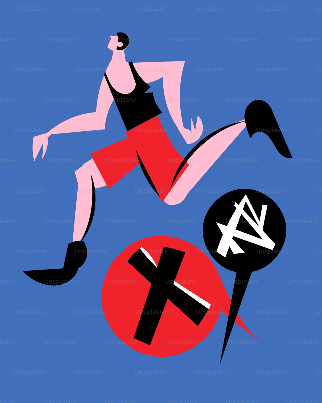 Un uomo in pantaloncini rossi e maglietta nera sta correndo