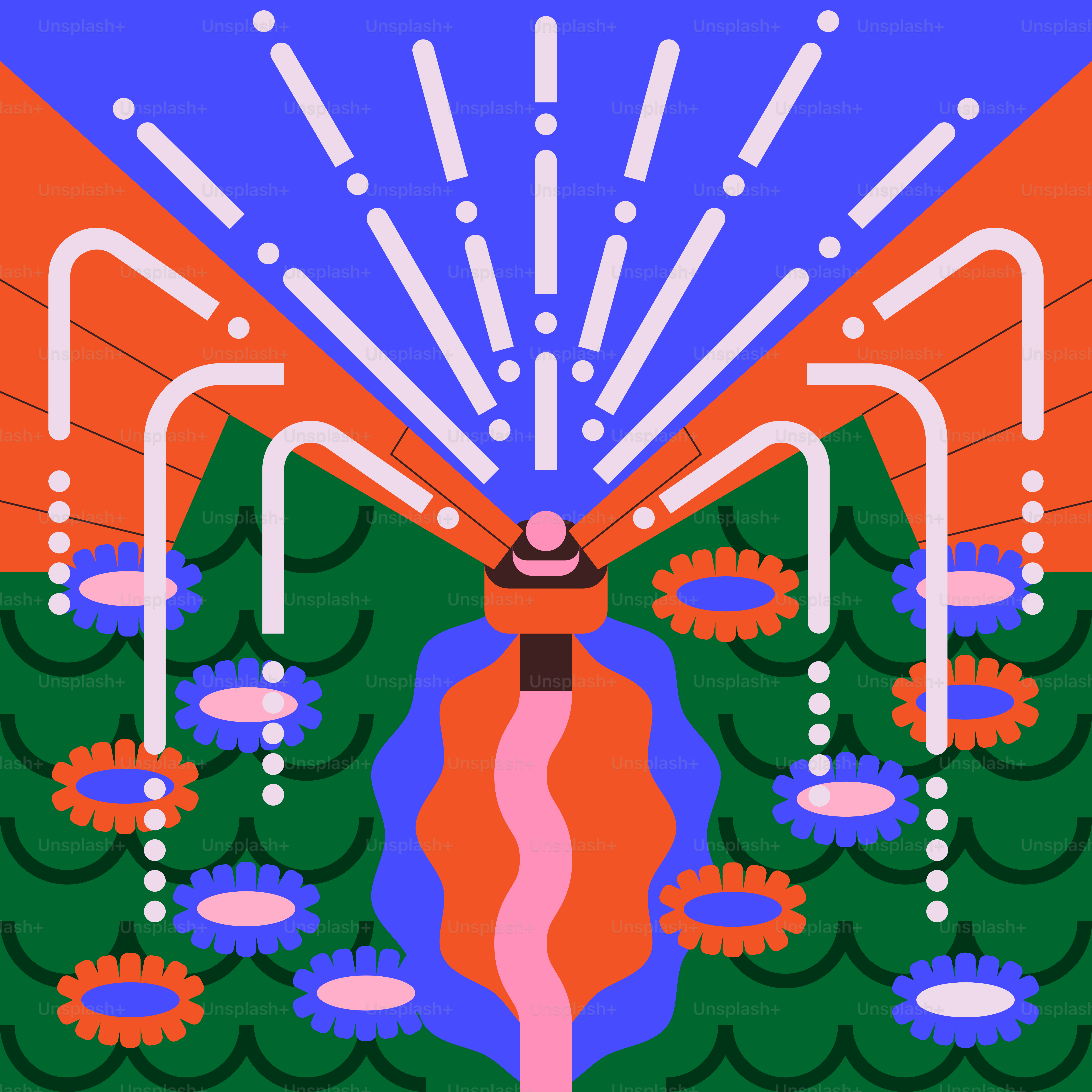 Uma ilustração colorida de uma paisagem abstrata