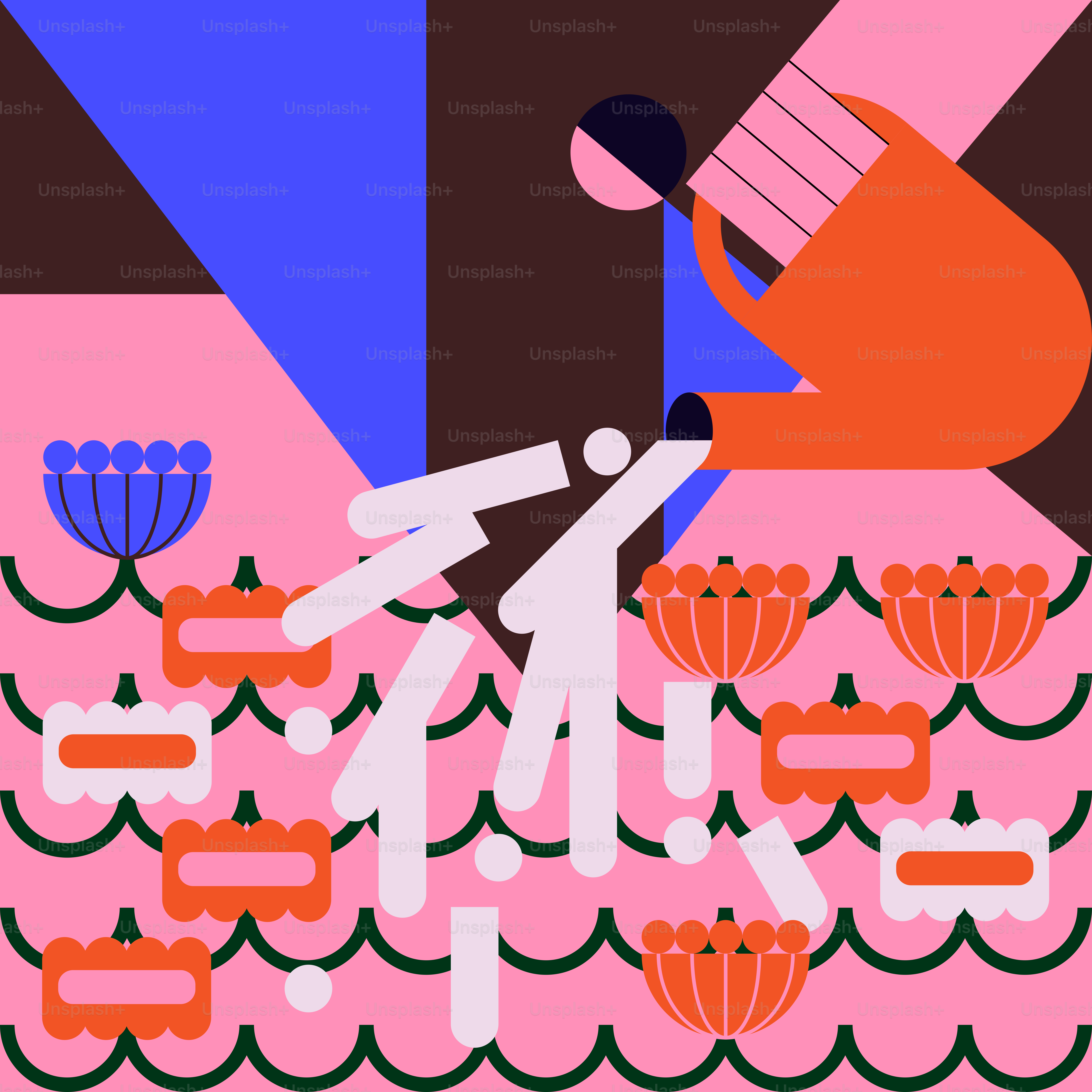 A colorful illustration of a man and a woman on a cake