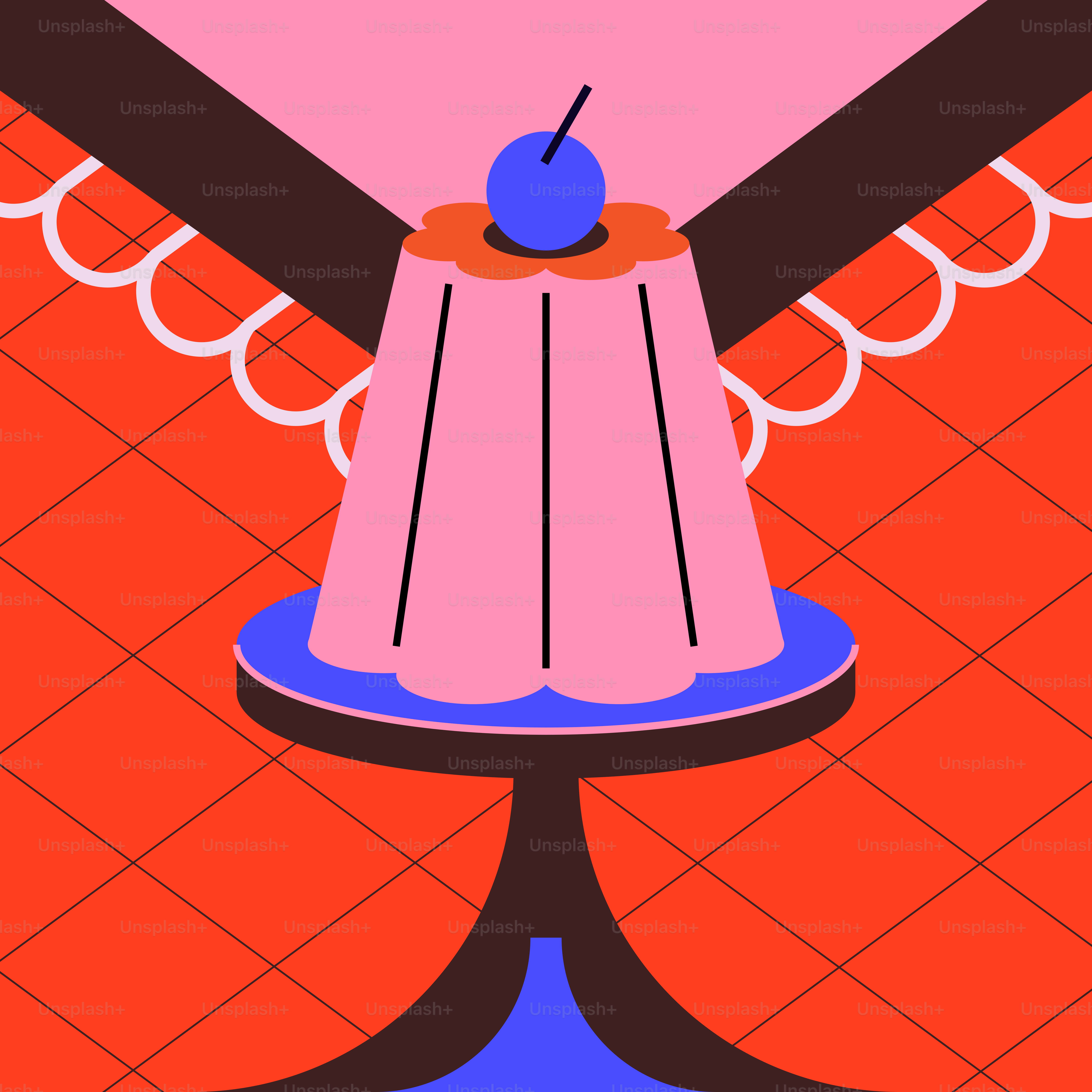 A pink cake with a cherry on top of it