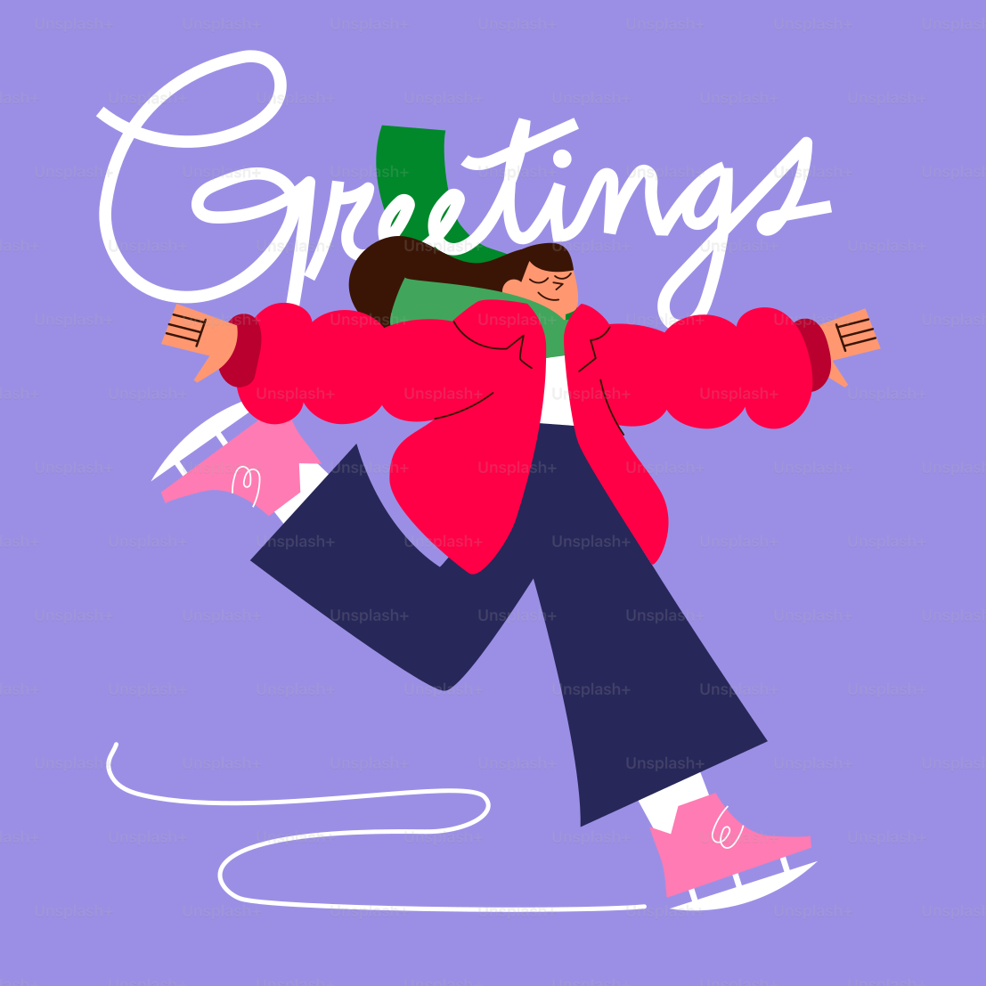 A woman in a red jacket and blue pants is dancing