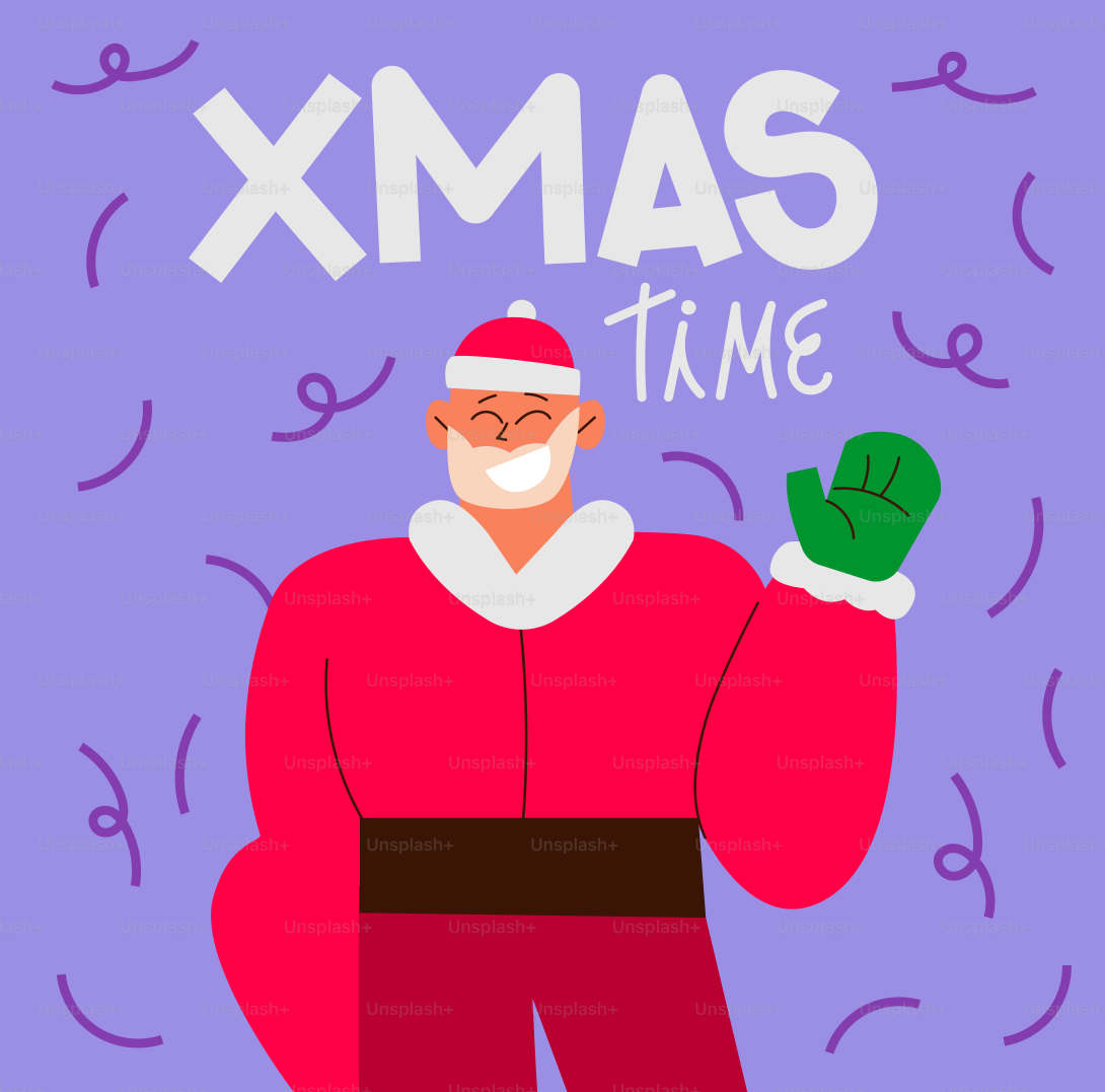 Un homme en costume de Père Noël tenant un gant vert