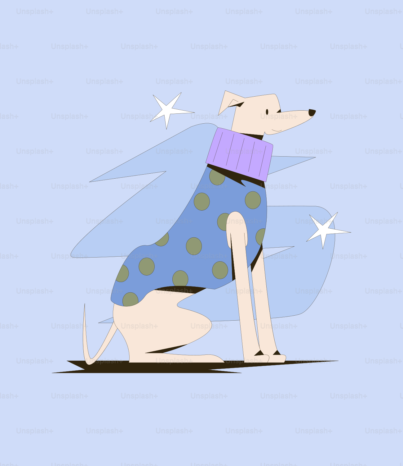A dog with a sweater on sitting down