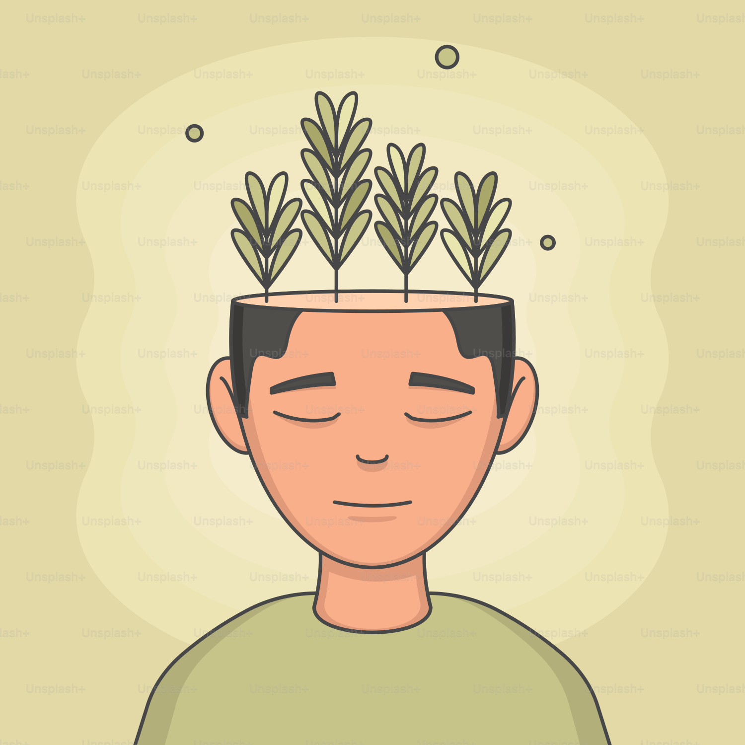 A man with a plant on his head