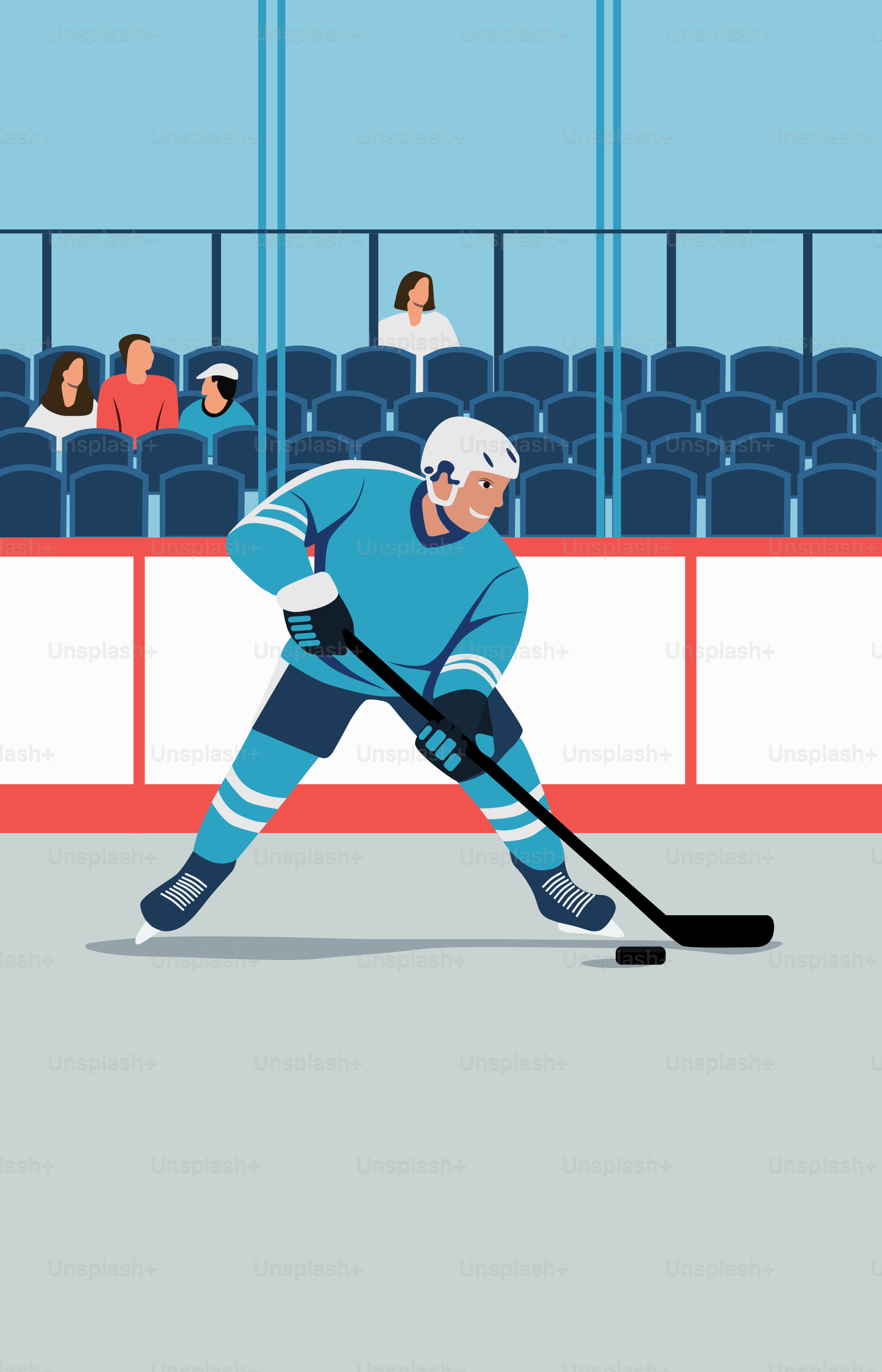 A hockey player on the ice in front of an audience