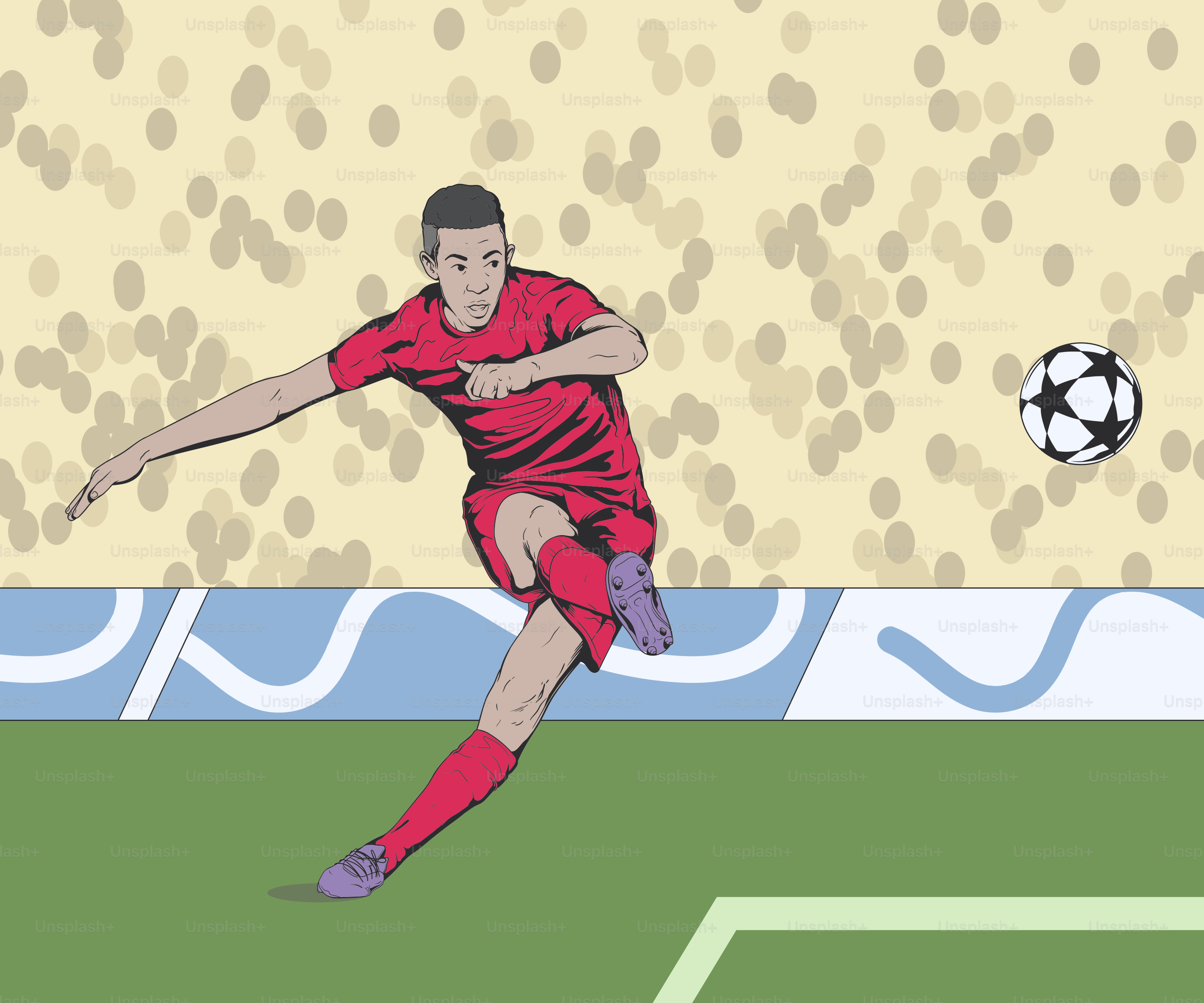 Un hombre pateando una pelota de fútbol a través de un campo