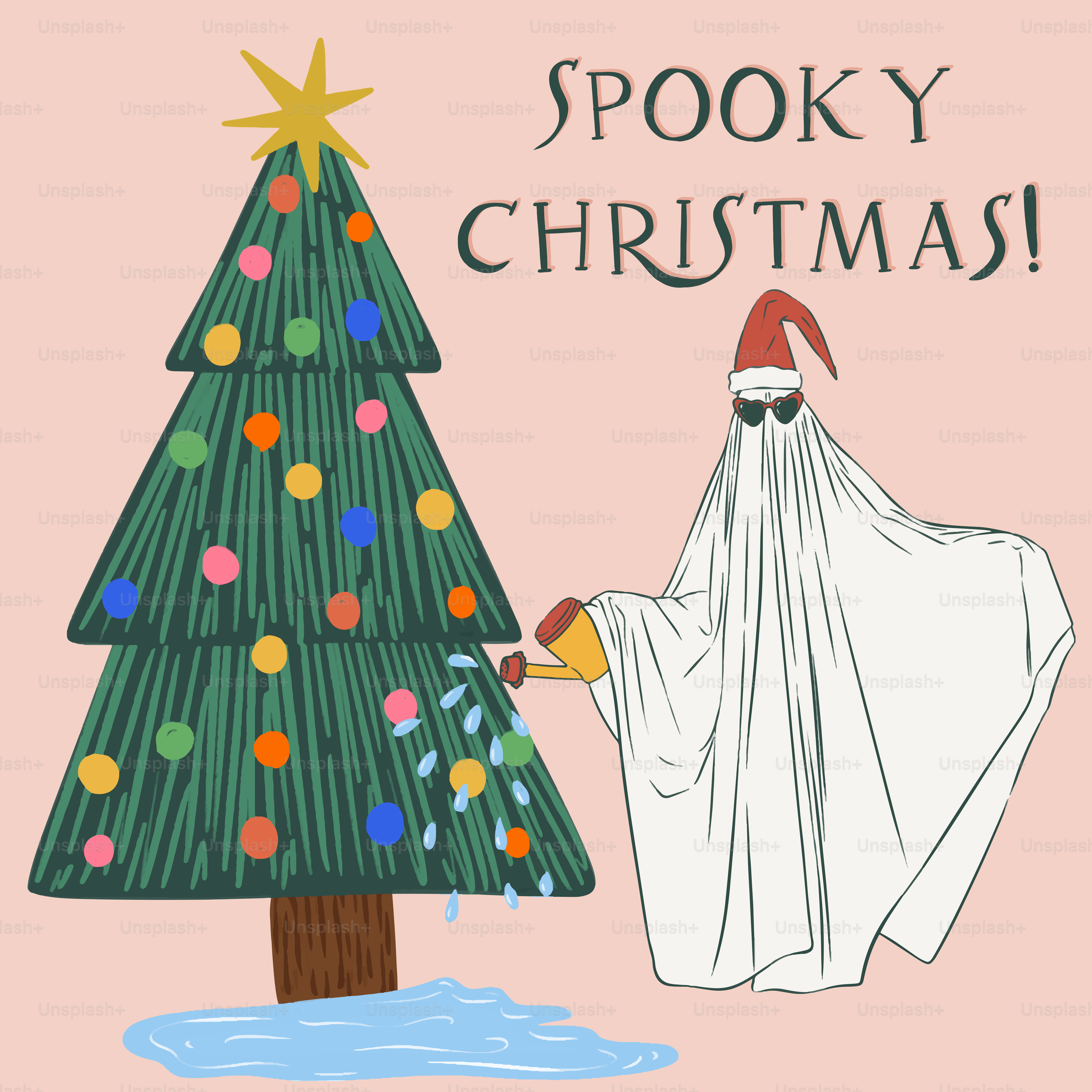 A christmas card with a ghost next to a christmas tree vector  Christmas  Image on Unsplash