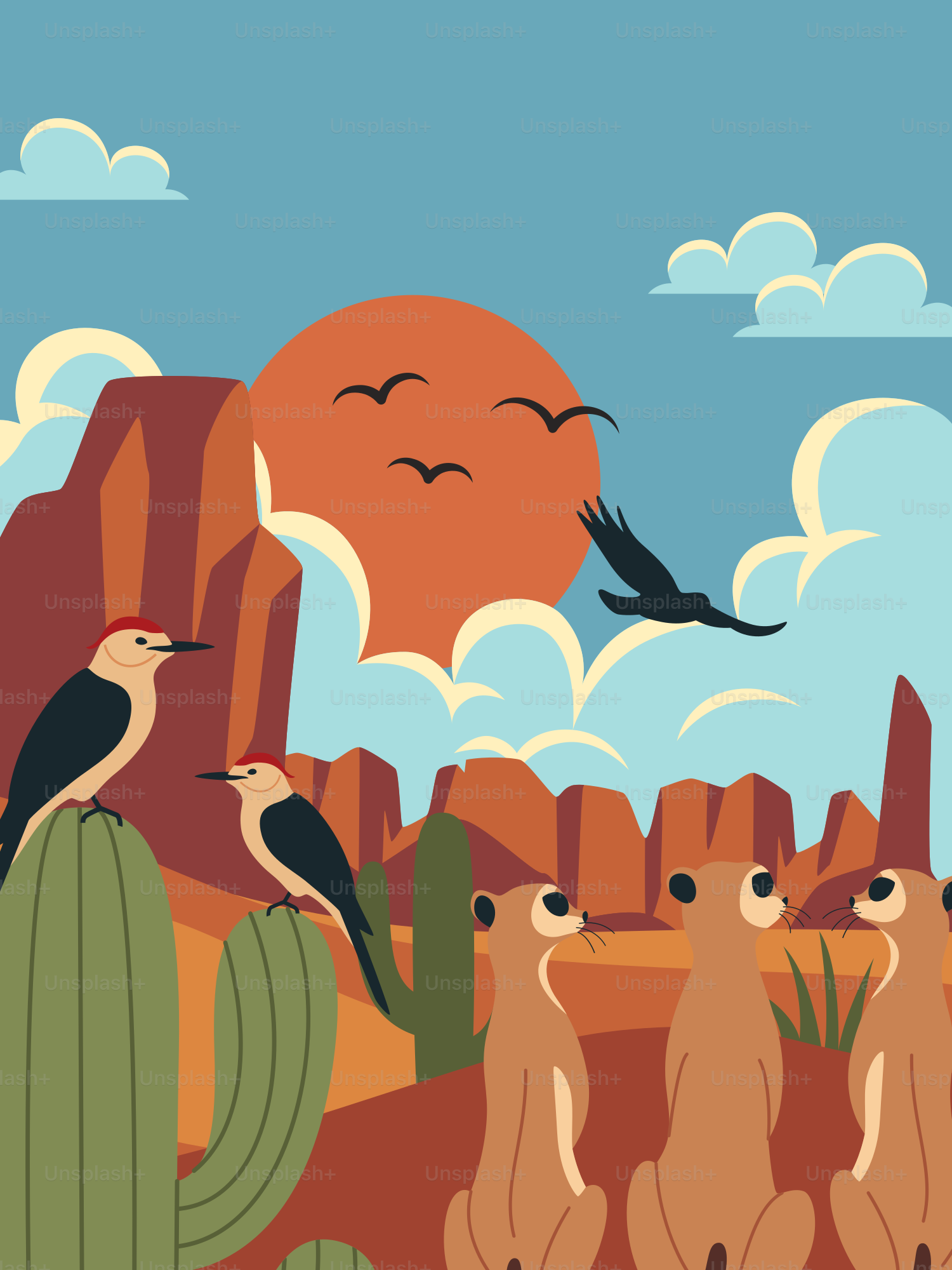 A group of birds sitting on top of a cactus