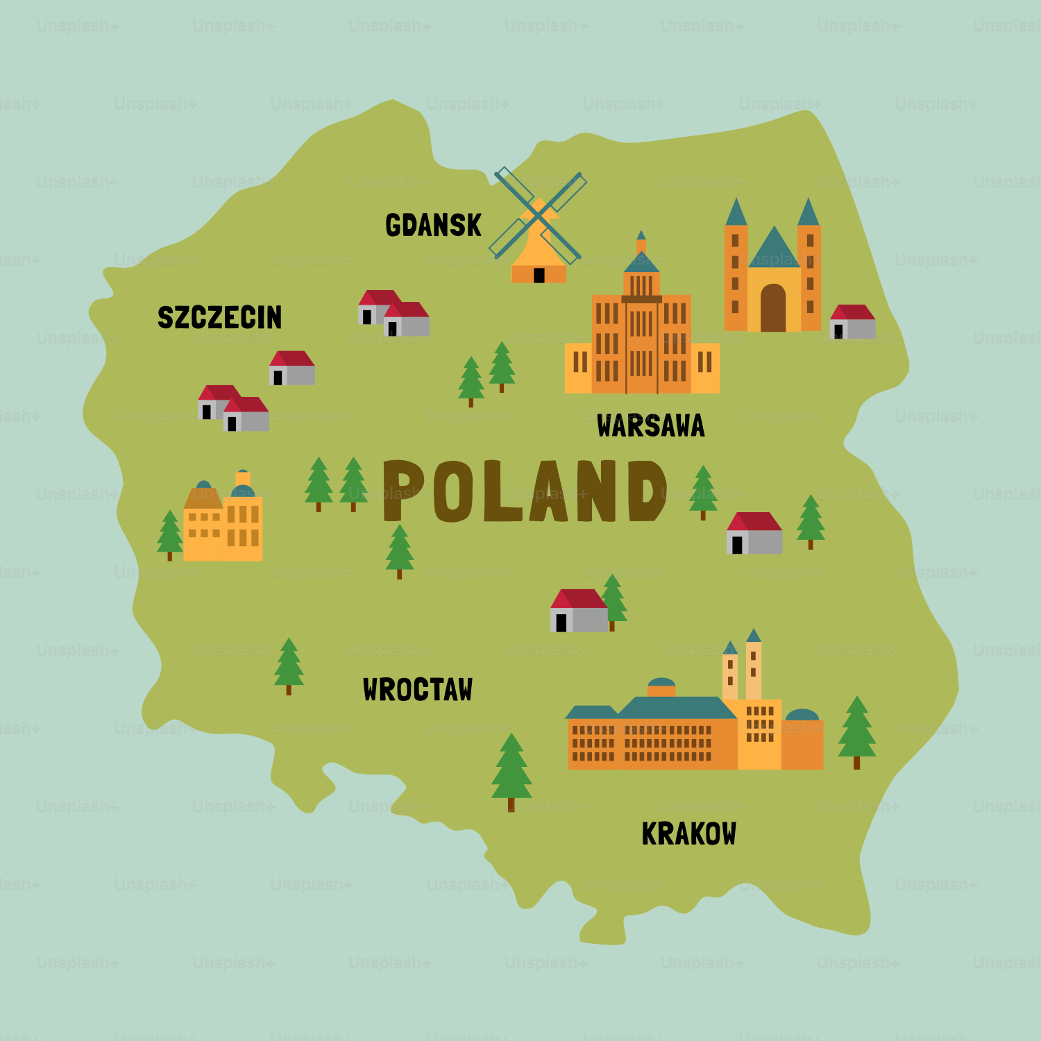 A map of poland with all the towns