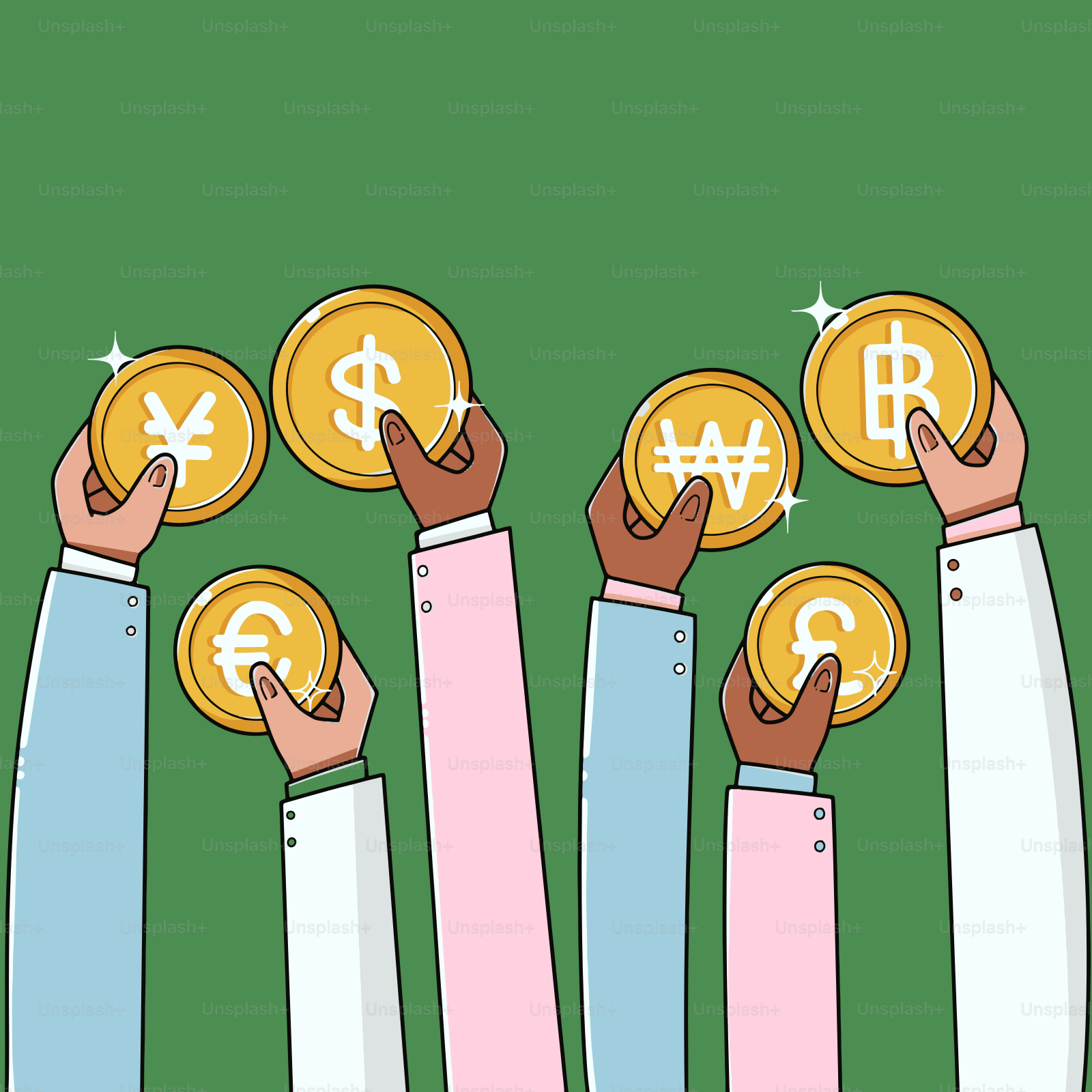 Un gruppo di persone che tengono in mano monete d'oro