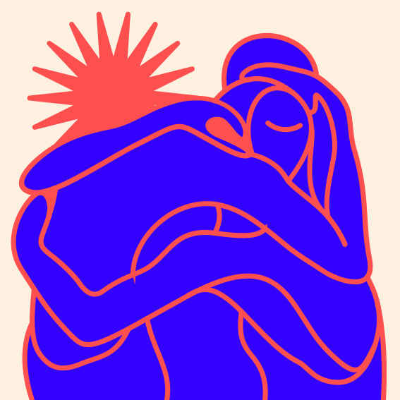 Un disegno di due persone che si abbracciano
