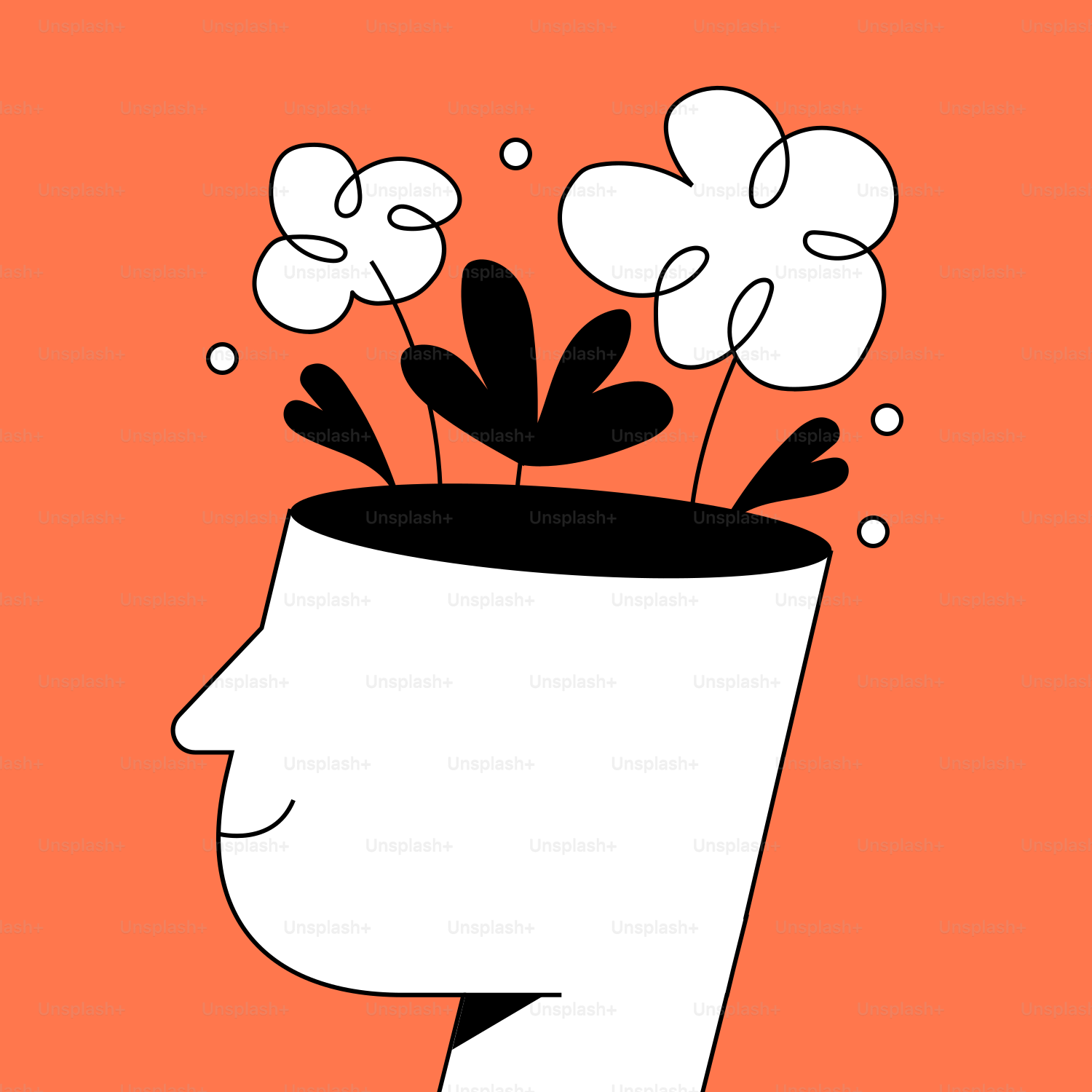 A drawing of a man's head with flowers coming out of it