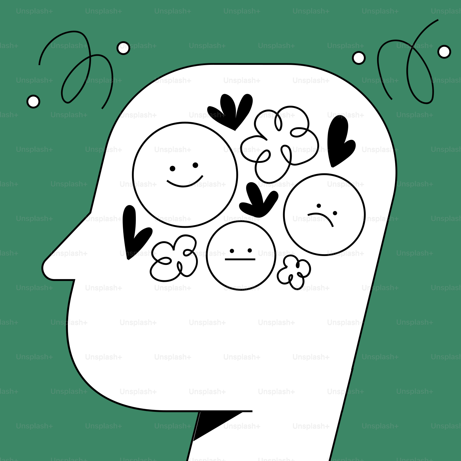 A drawing of a man's head with faces drawn on it