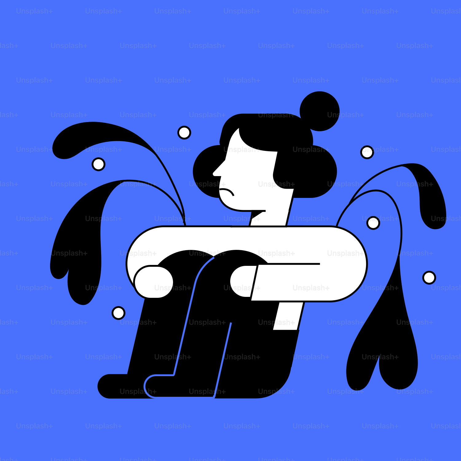 A woman sitting in a chair with a blue background