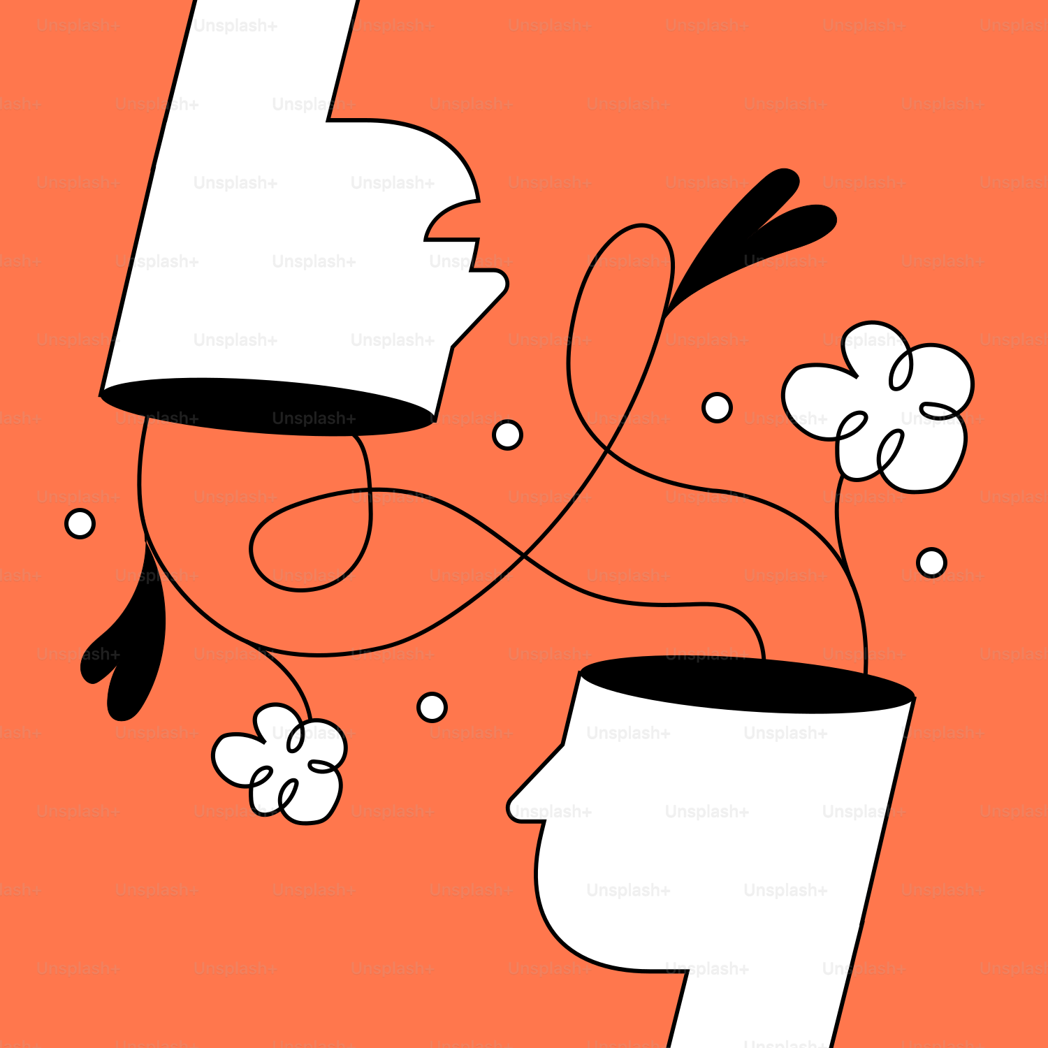 A drawing of a man's head with flowers coming out of it