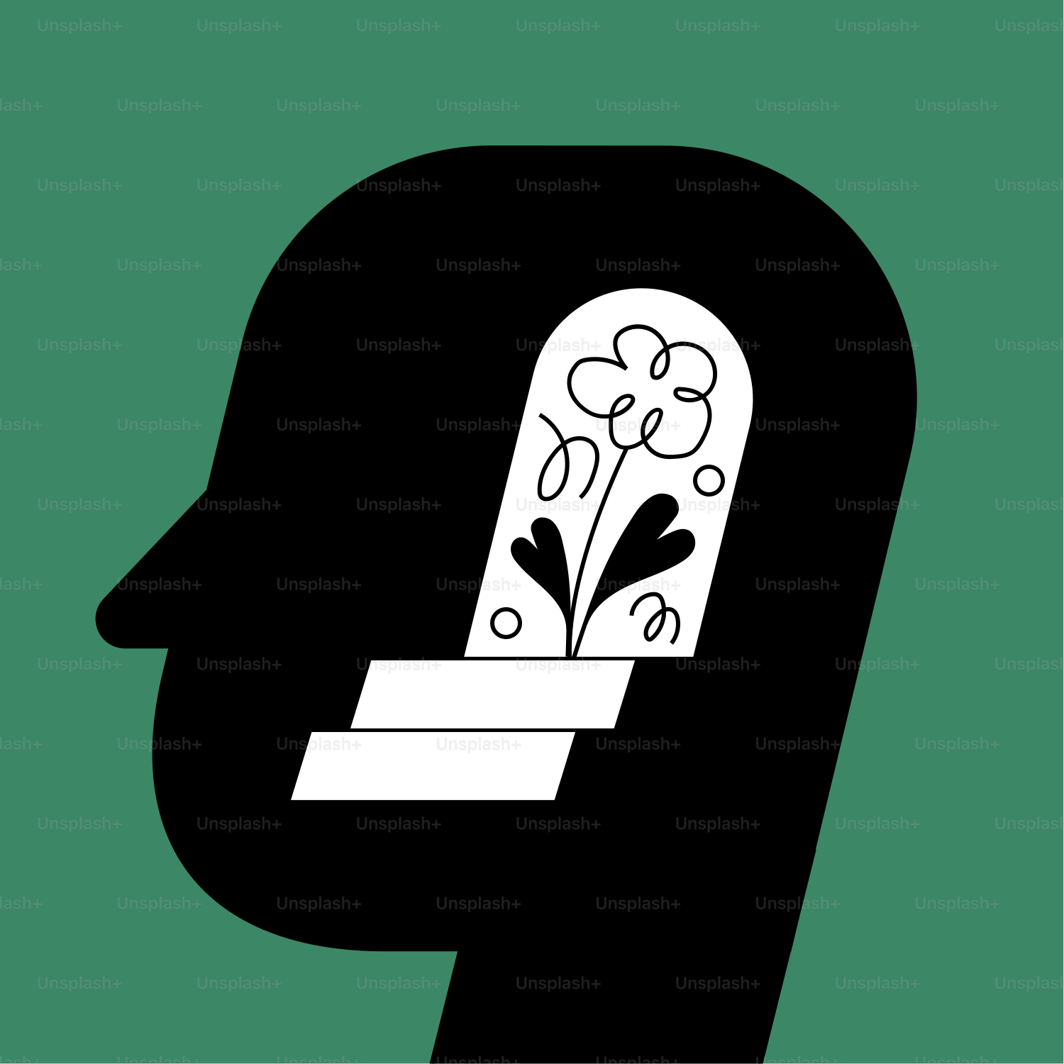 A man's head with a flower growing out of it