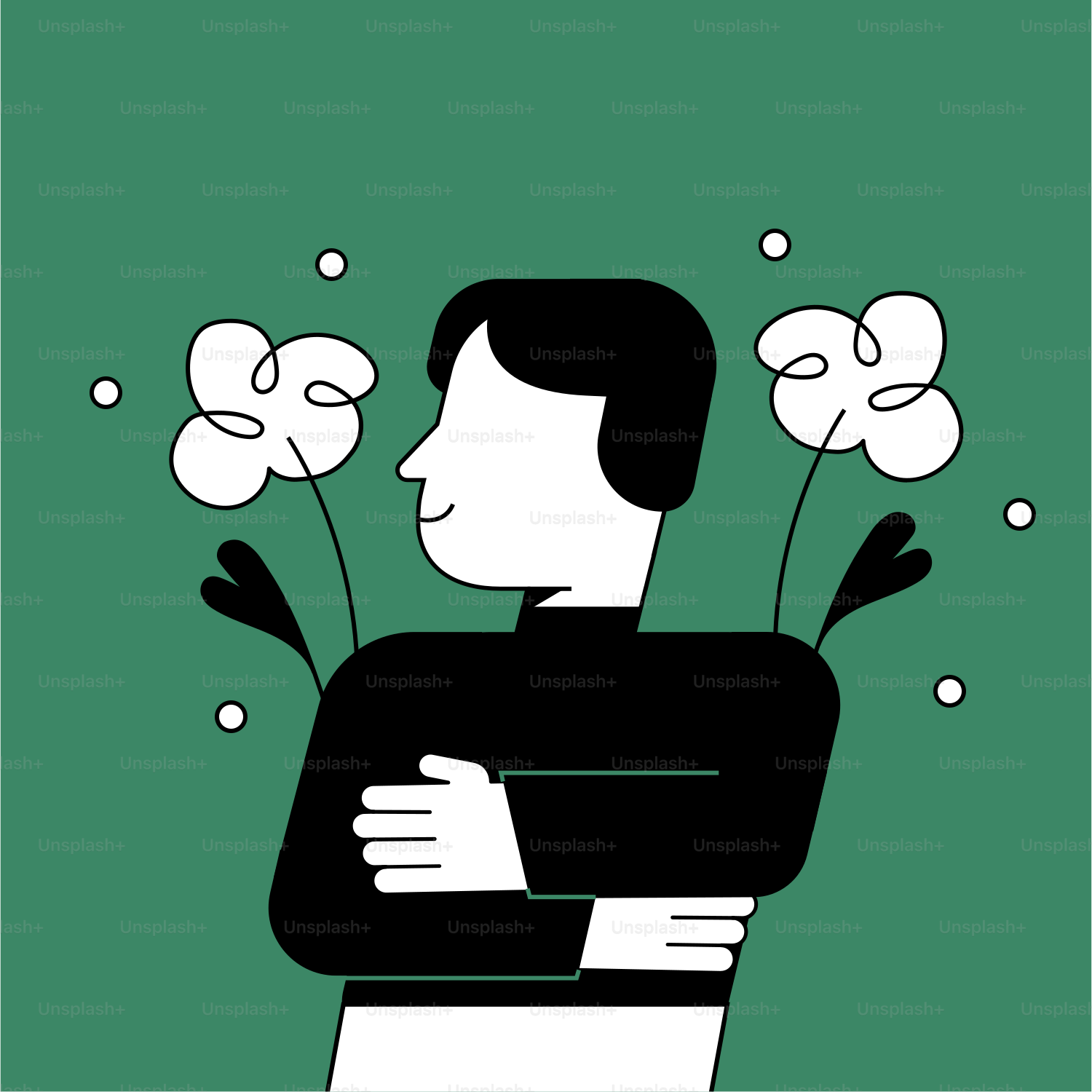 A man holding a bunch of flowers in his arms