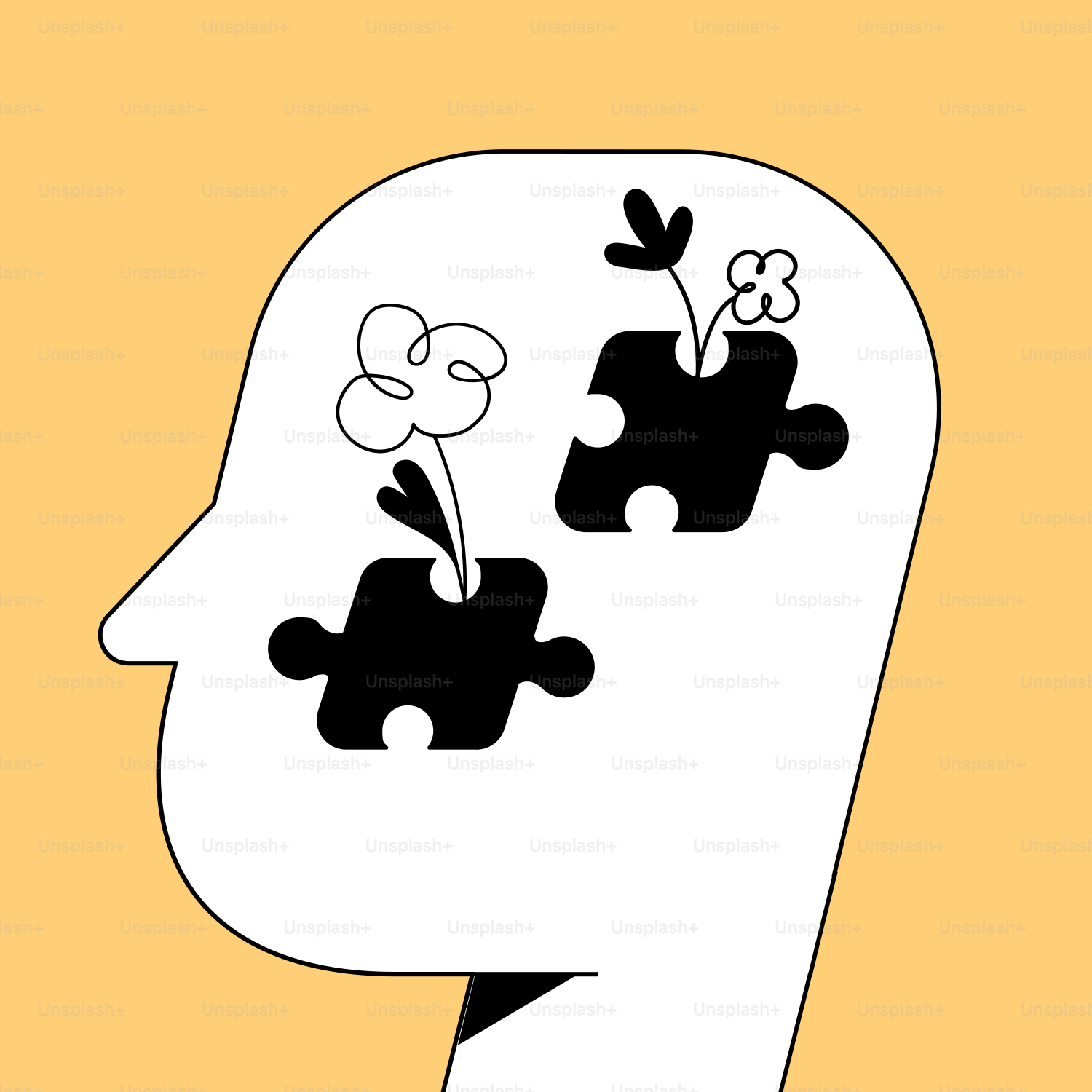 A person's head with a puzzle piece in the shape of a head