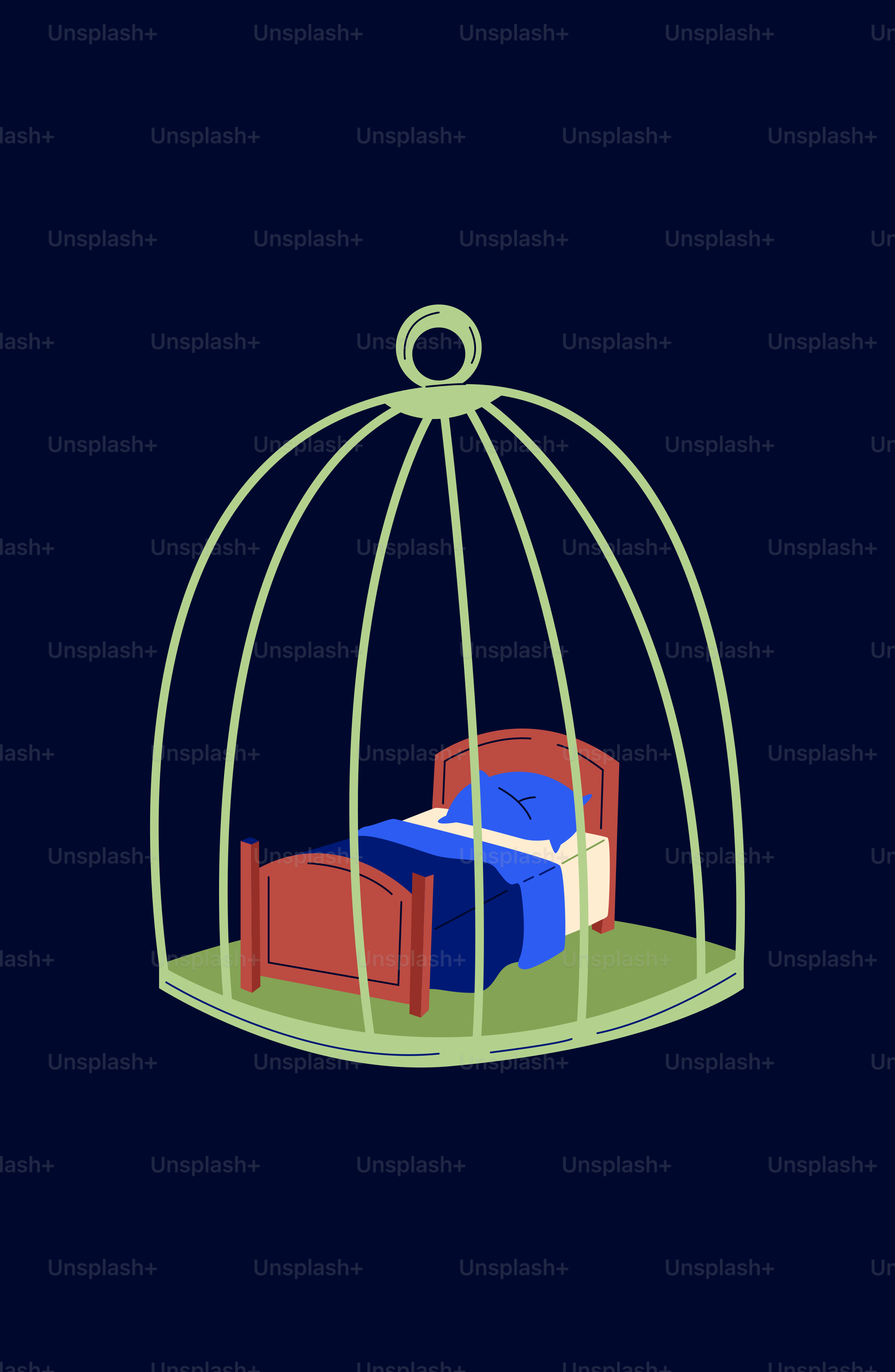 Una gabbia con un letto dentro